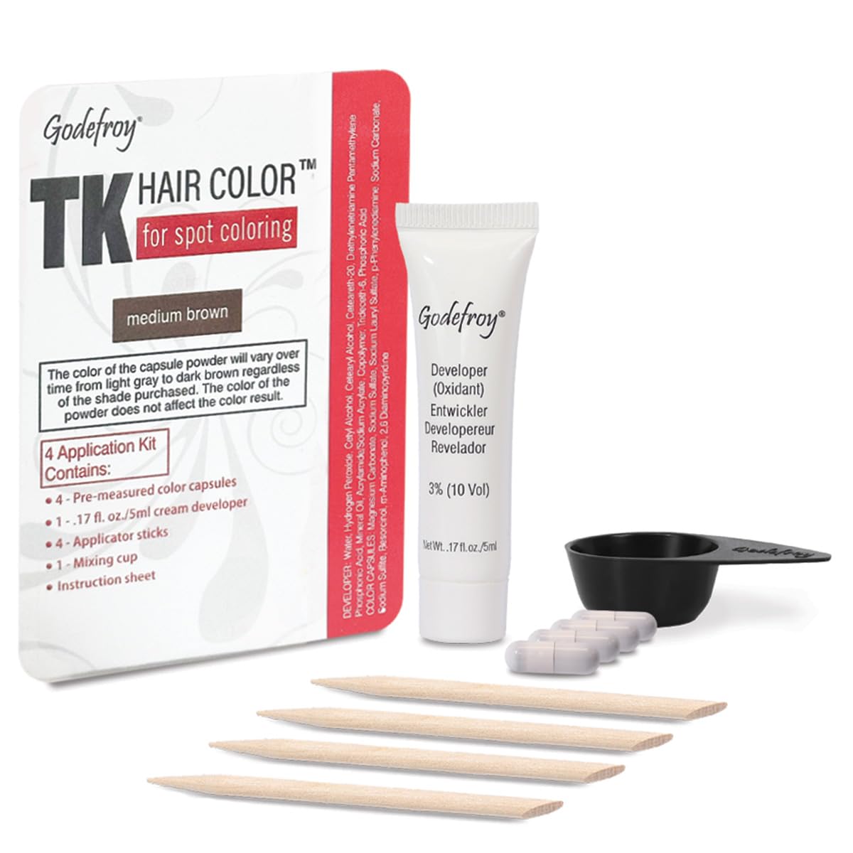 Godefroy Hair Color Kit spot coloring for small areas blends grays precisely.