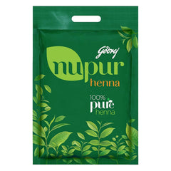 Godrej Nupur Henna powder packaging 400g for natural color and conditioning.