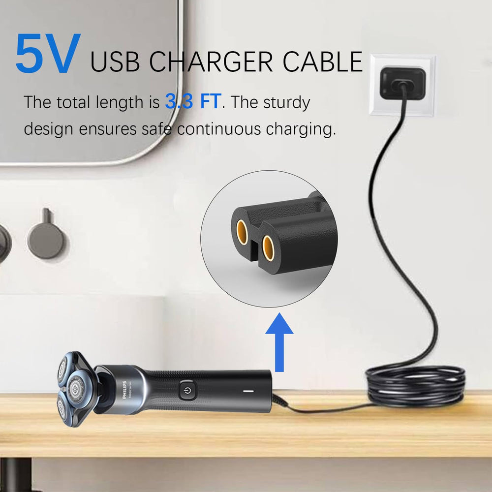 Goffeu USB cable 3.3ft keeps Philips Norelco shaver ready.