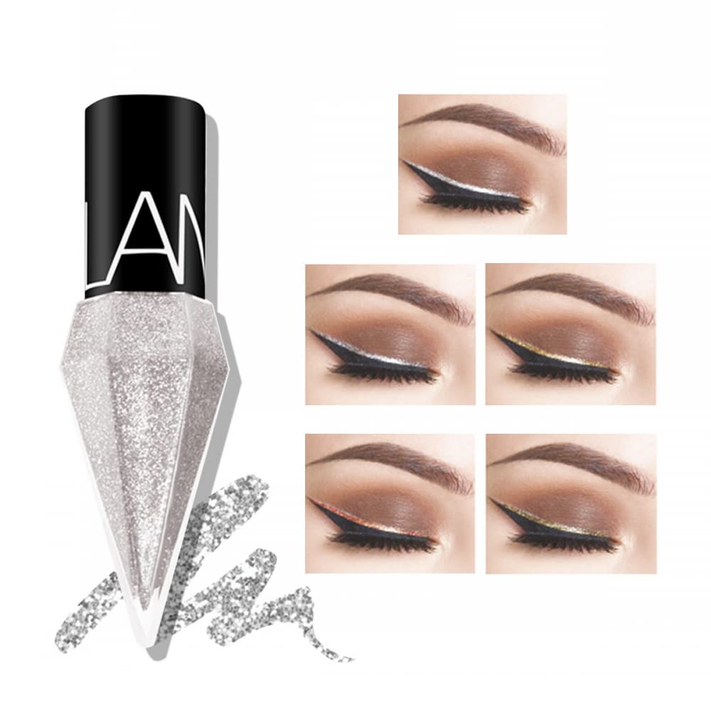 Go Ho Glitter Liquid Eyeliner Shiny Silver adds luminous line with waterproof wear.