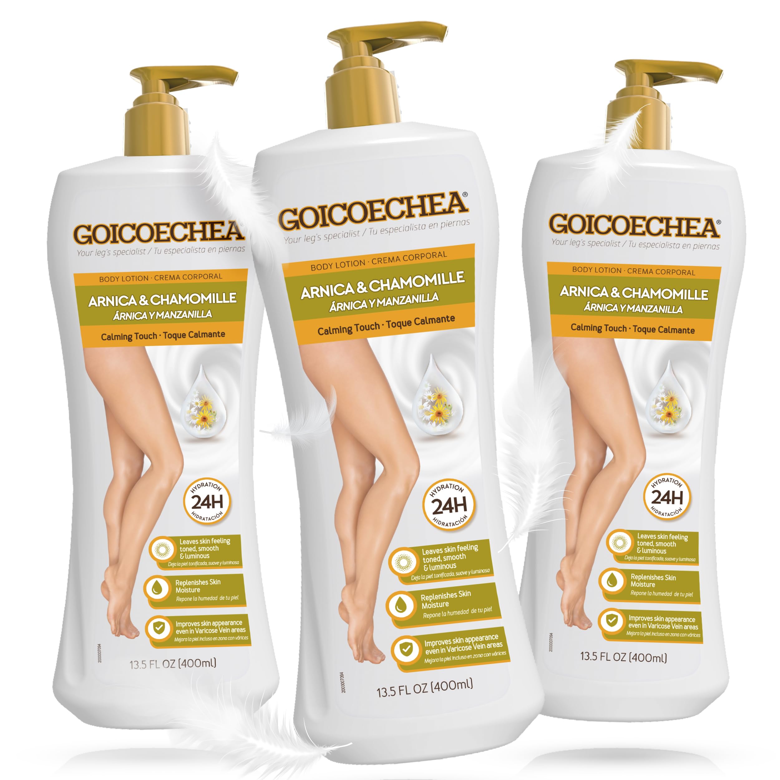 Goicoechea Arnica Chamomile Body Lotion bottle delivers soothing daily leg care