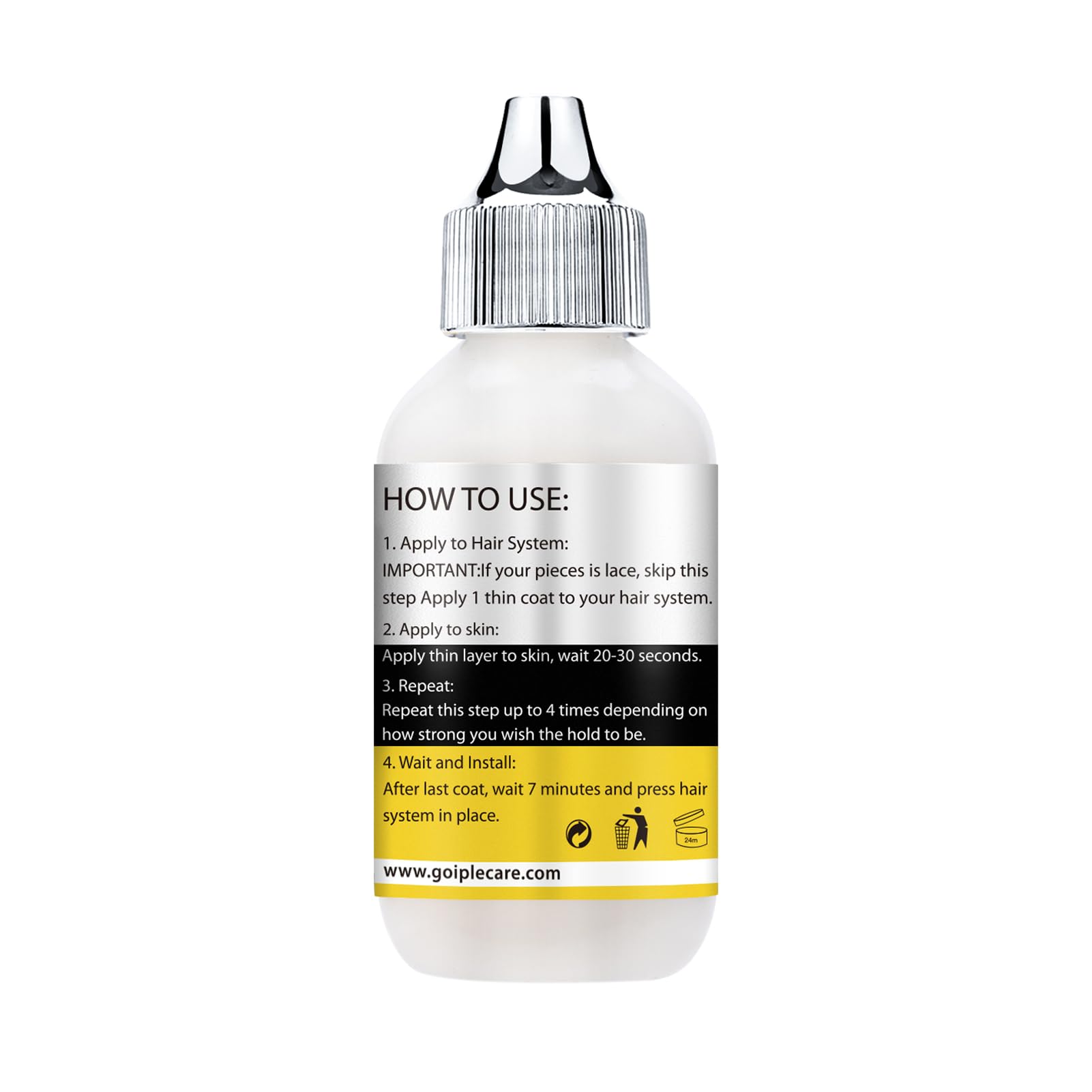 Goiple 2oz wig glue bottle closeup shows clear adhesive