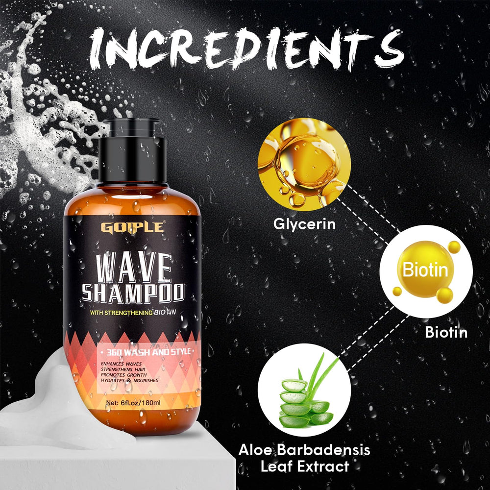 Goiple 360 Waves Wash Shampoo ingredients sesame biotin aloe nourish hair texture.