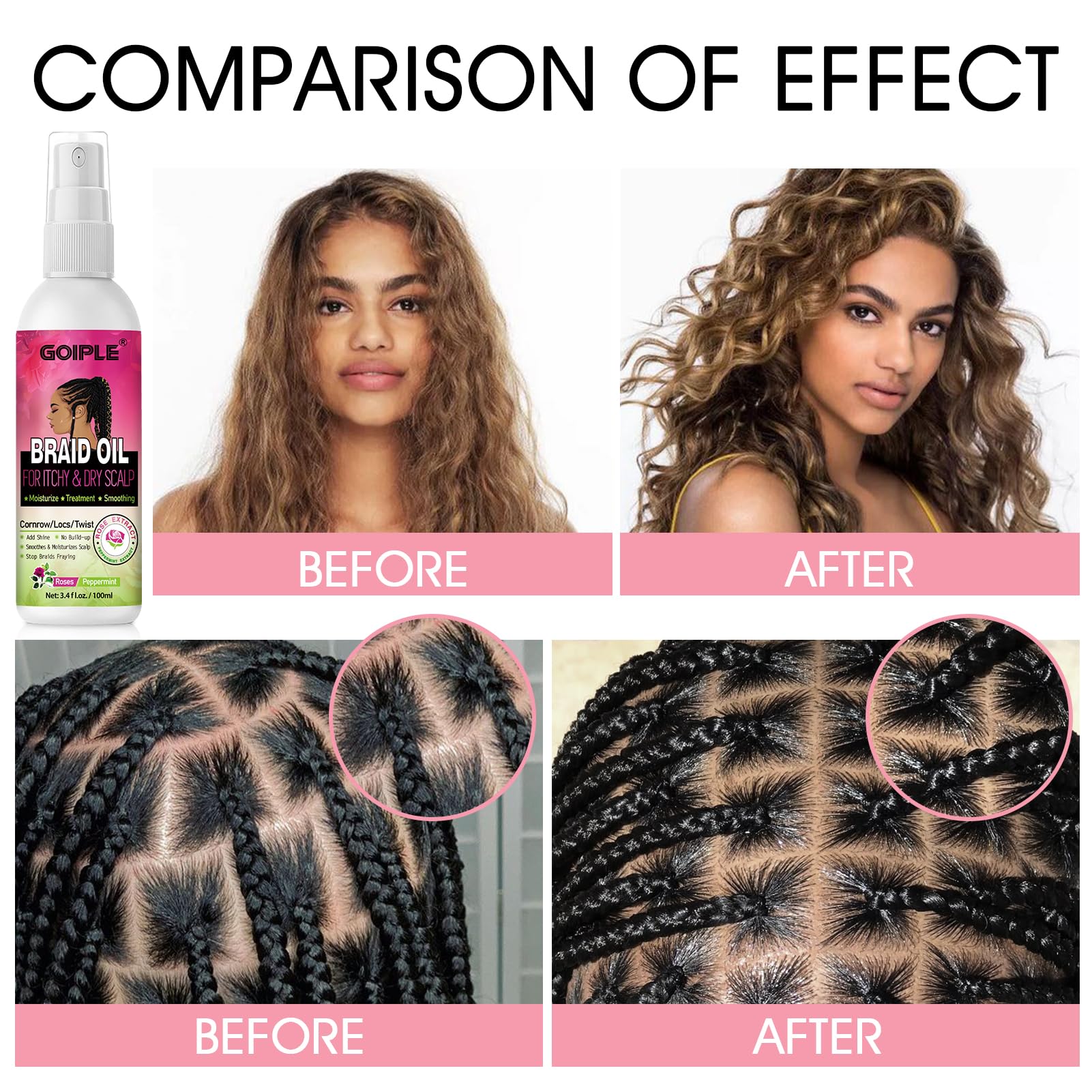 Goiple aceite para cuero cabelludo de trenzas Rosa Menta, nutre suavemente