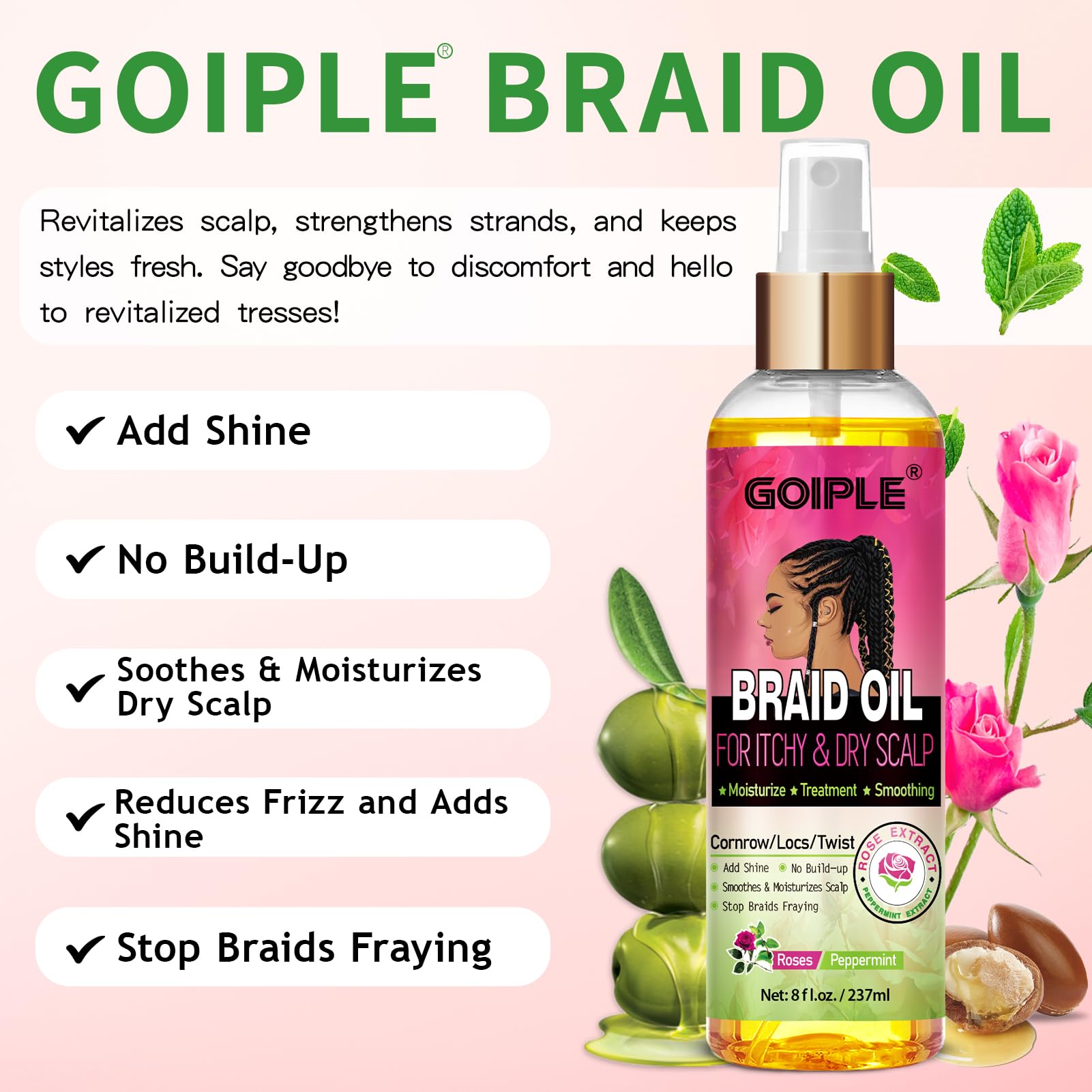 Goiple Aceite para Trenzas, alivio del picor del cuero cabelludo.