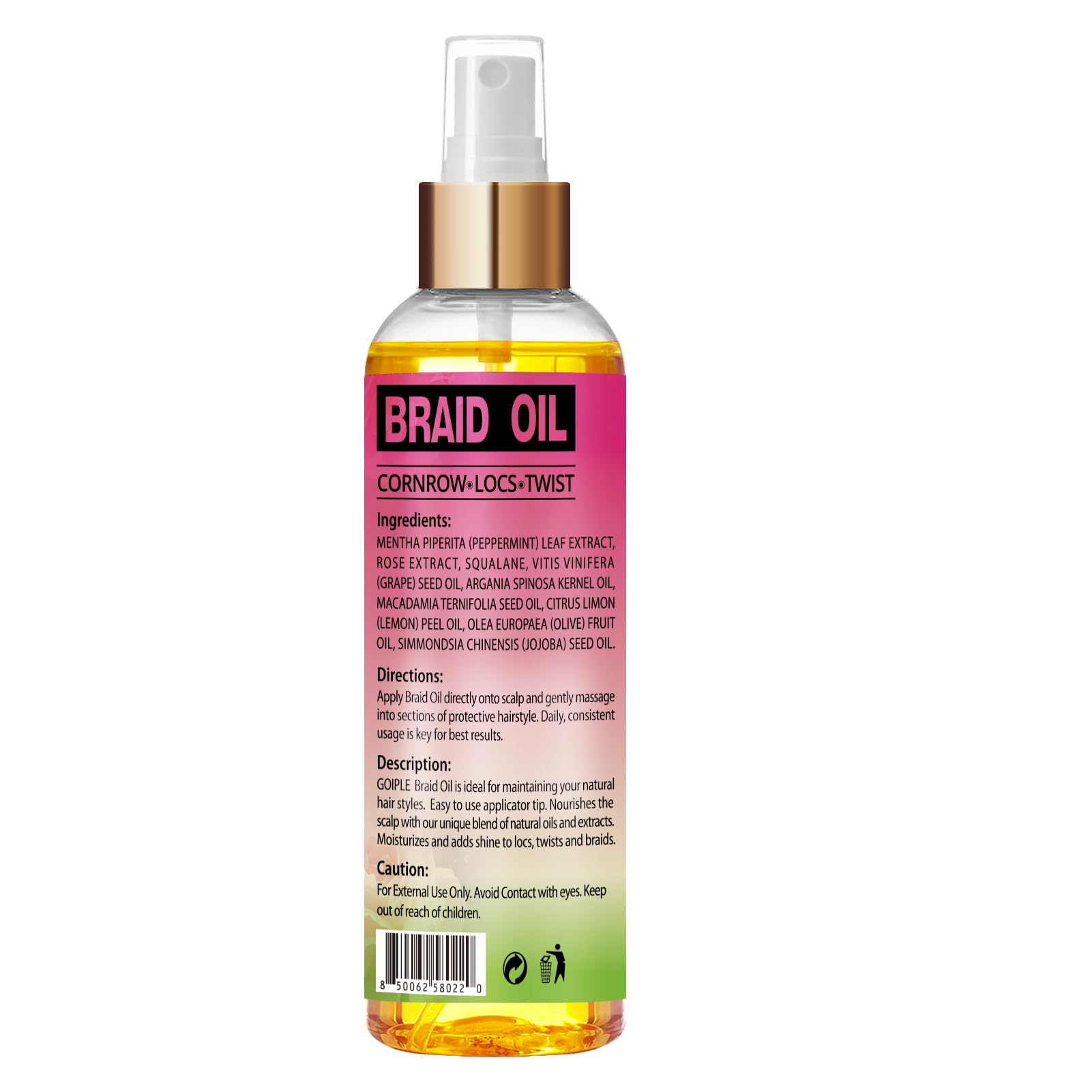 Goiple Aceite para Trenzas, textura ligera sin acumulación.