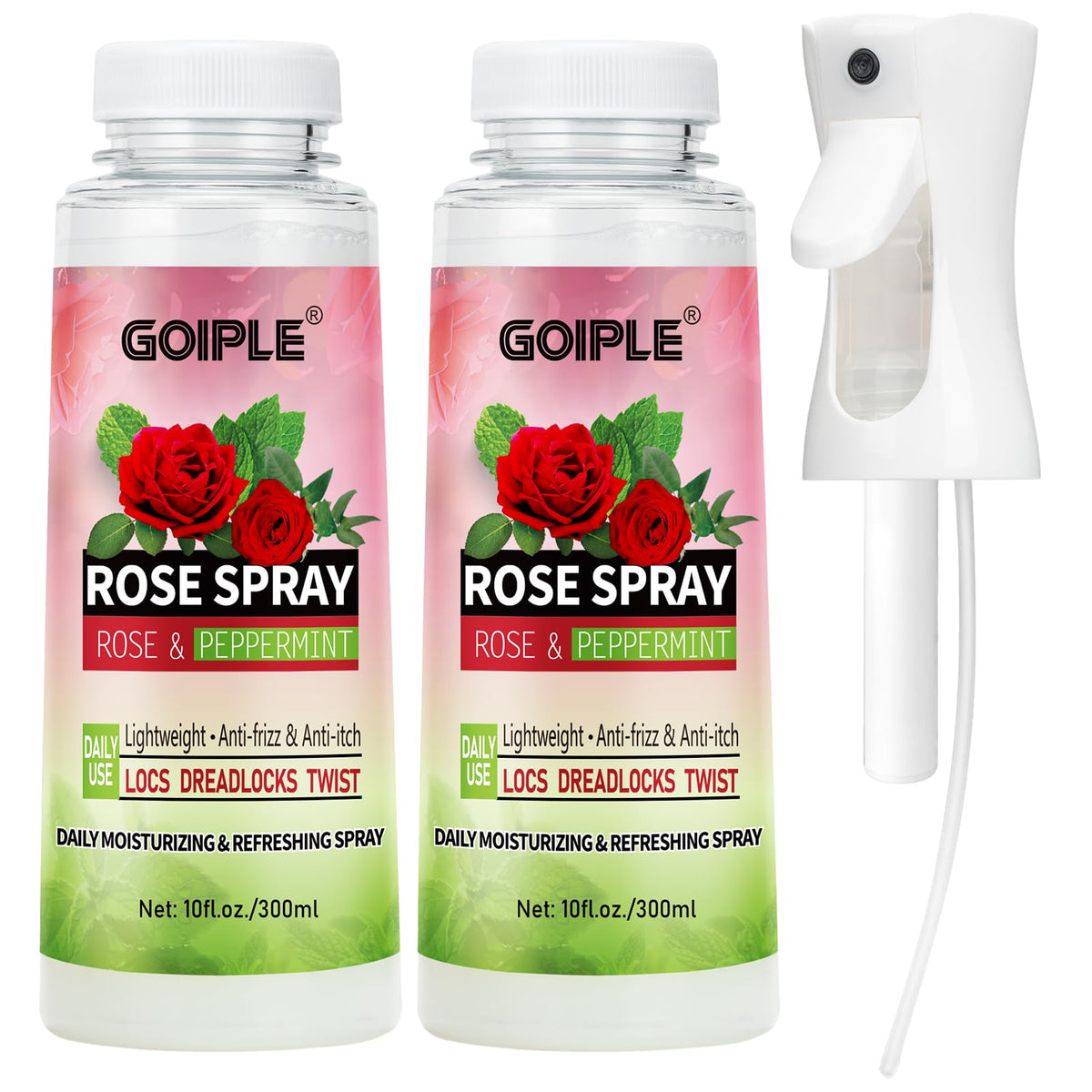 Goiple agua de rosa para locs: spray hidratante en botella para hidratación suave.