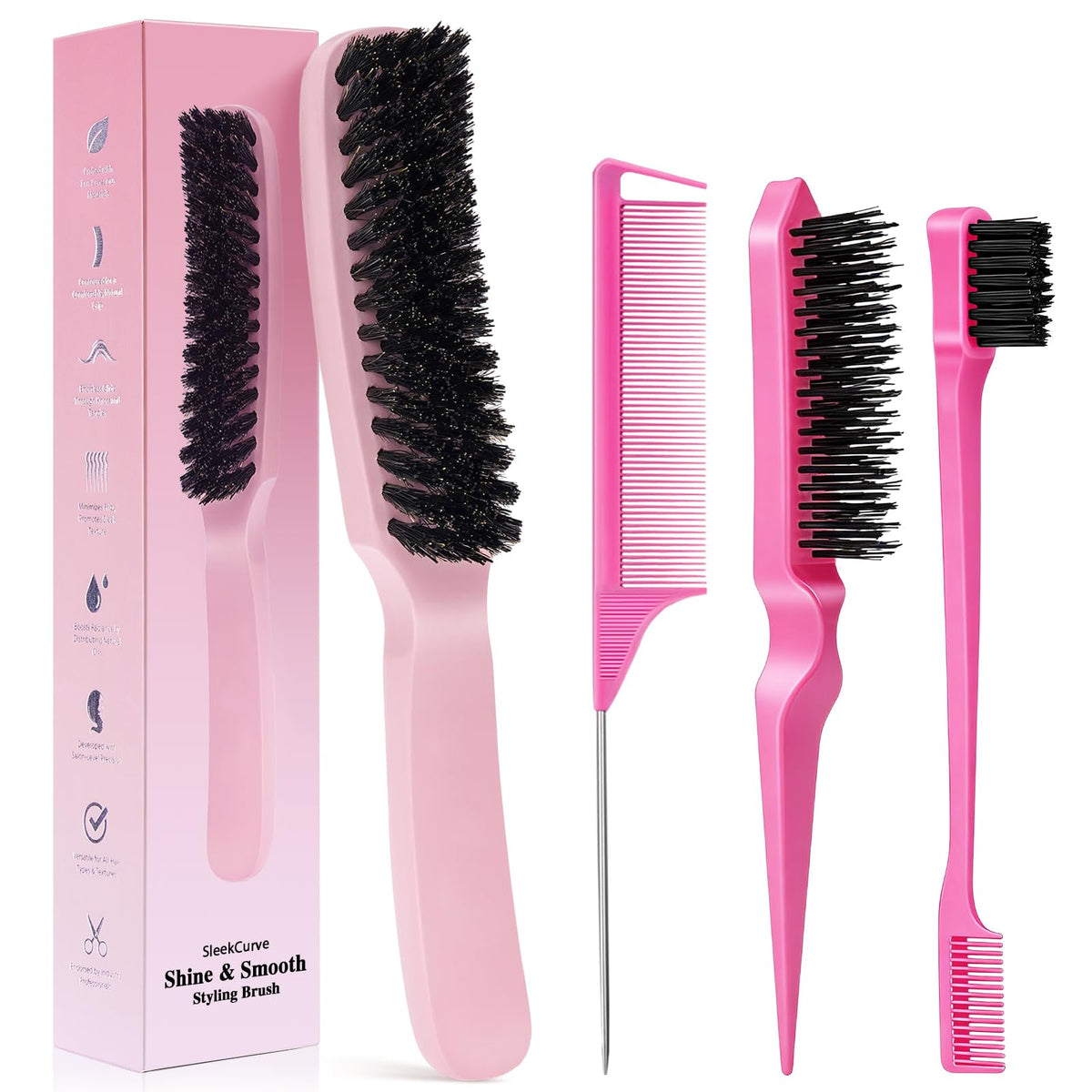 Goiple boar bristle slick-back brush shown for precise, smooth styling on the go