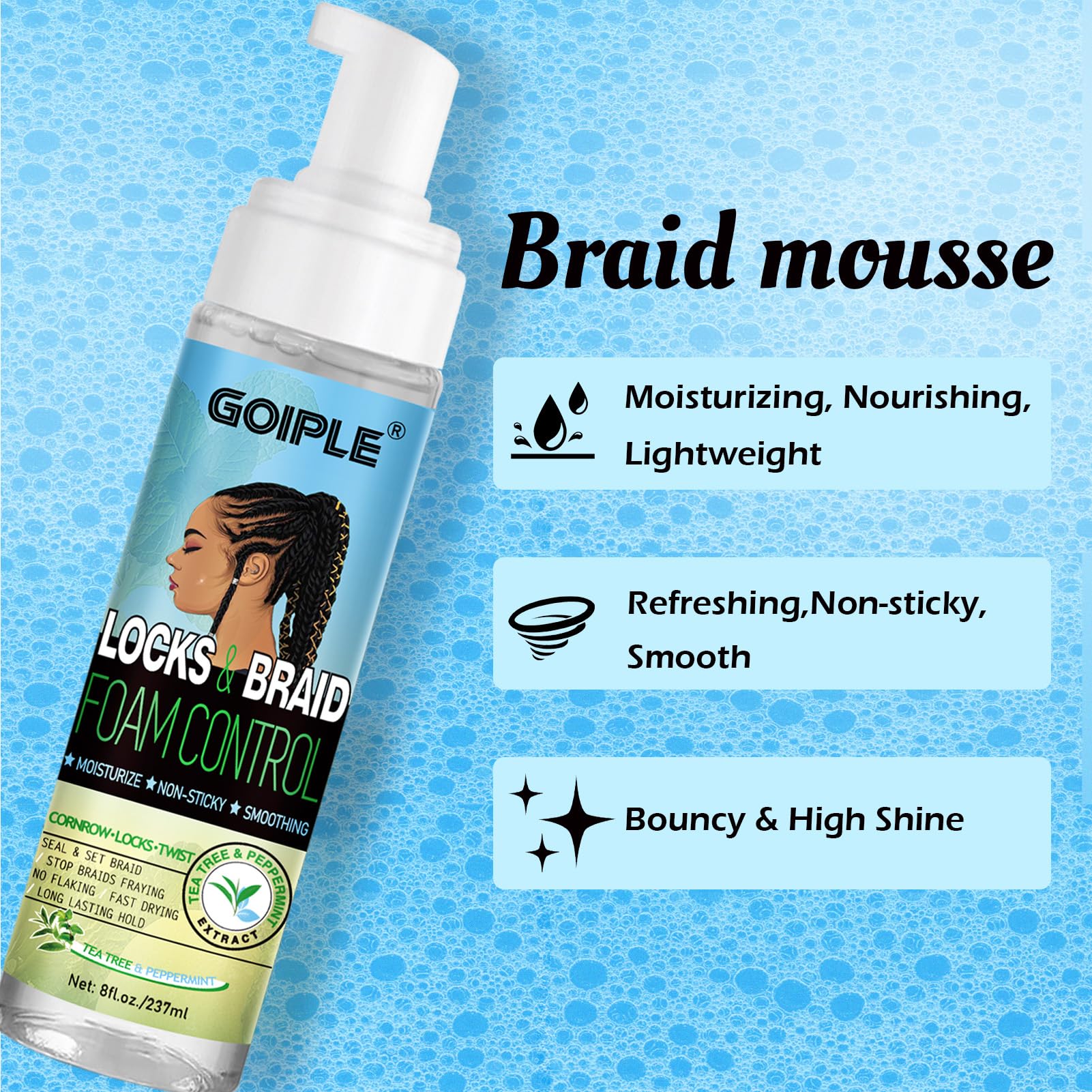 Shiny, defined braids after using Goiple Braid Foam Mousse