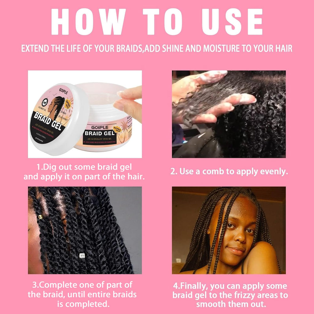 Goiple Braid Gel shine closeup suggests glossy, polished braids.