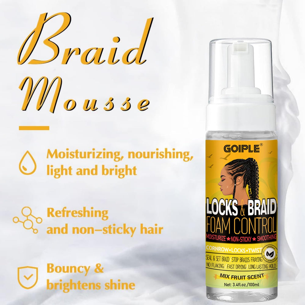 Textura cremosa de Goiple Braid Mousse para trenzas y locs.