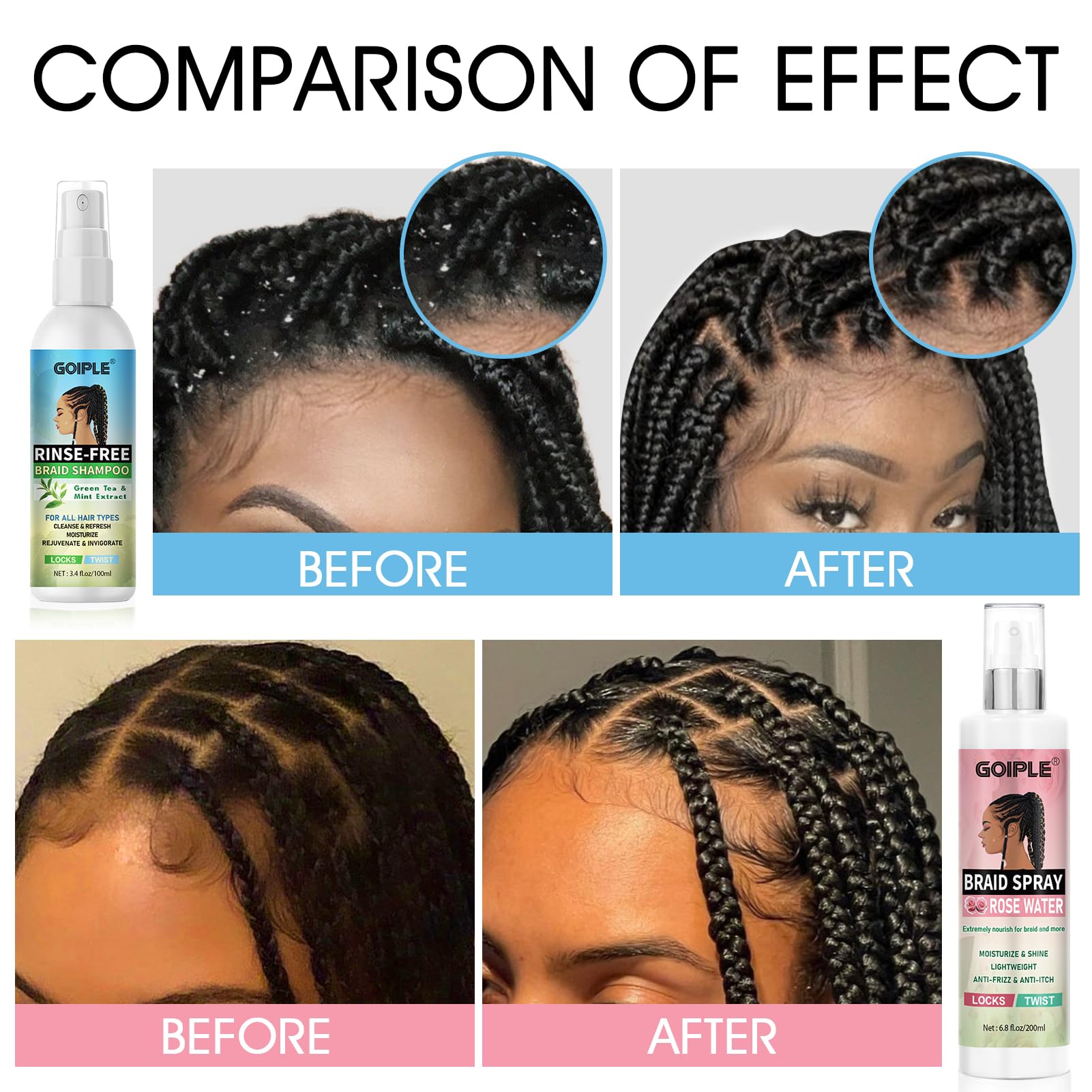 Goiple hidratante para trenzas Rosa Menta, mantiene la humedad natural