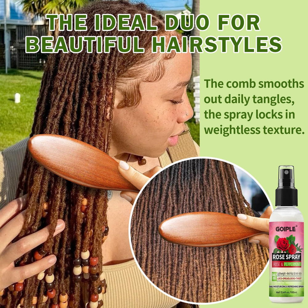 Cepillo de madera para dreadlocks, peinado suave y cómodo.