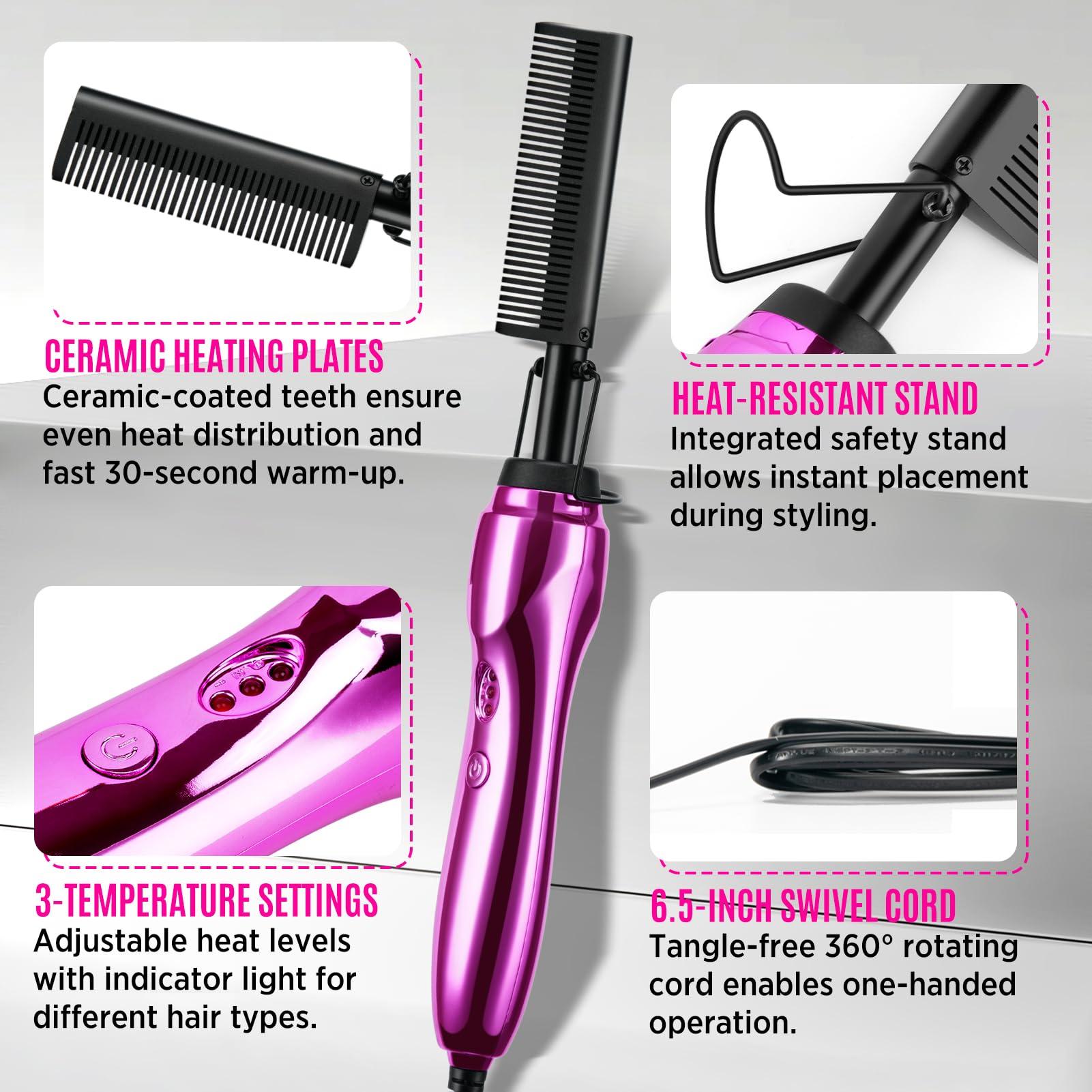 Goiple ceramic hot comb teeth design for kinkier textures with gentle smoothing
