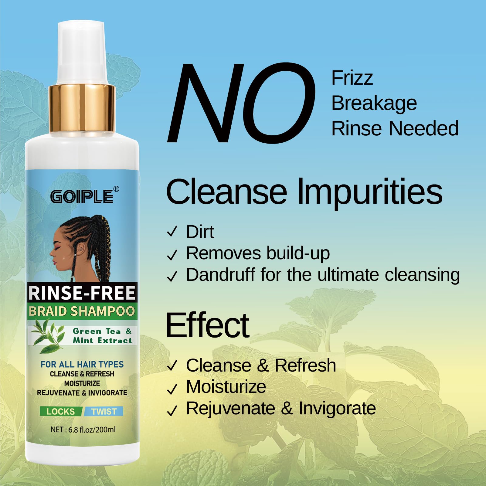 Goiple champú sin agua para weaves: refresca e hidrata sin residuo