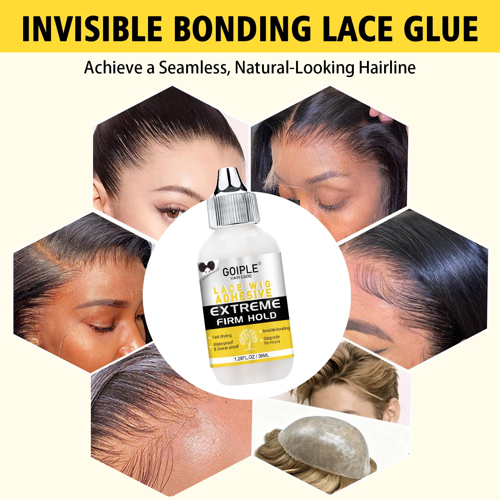Goiple clear-drying lace glue dries crystal-clear for discreet styling.