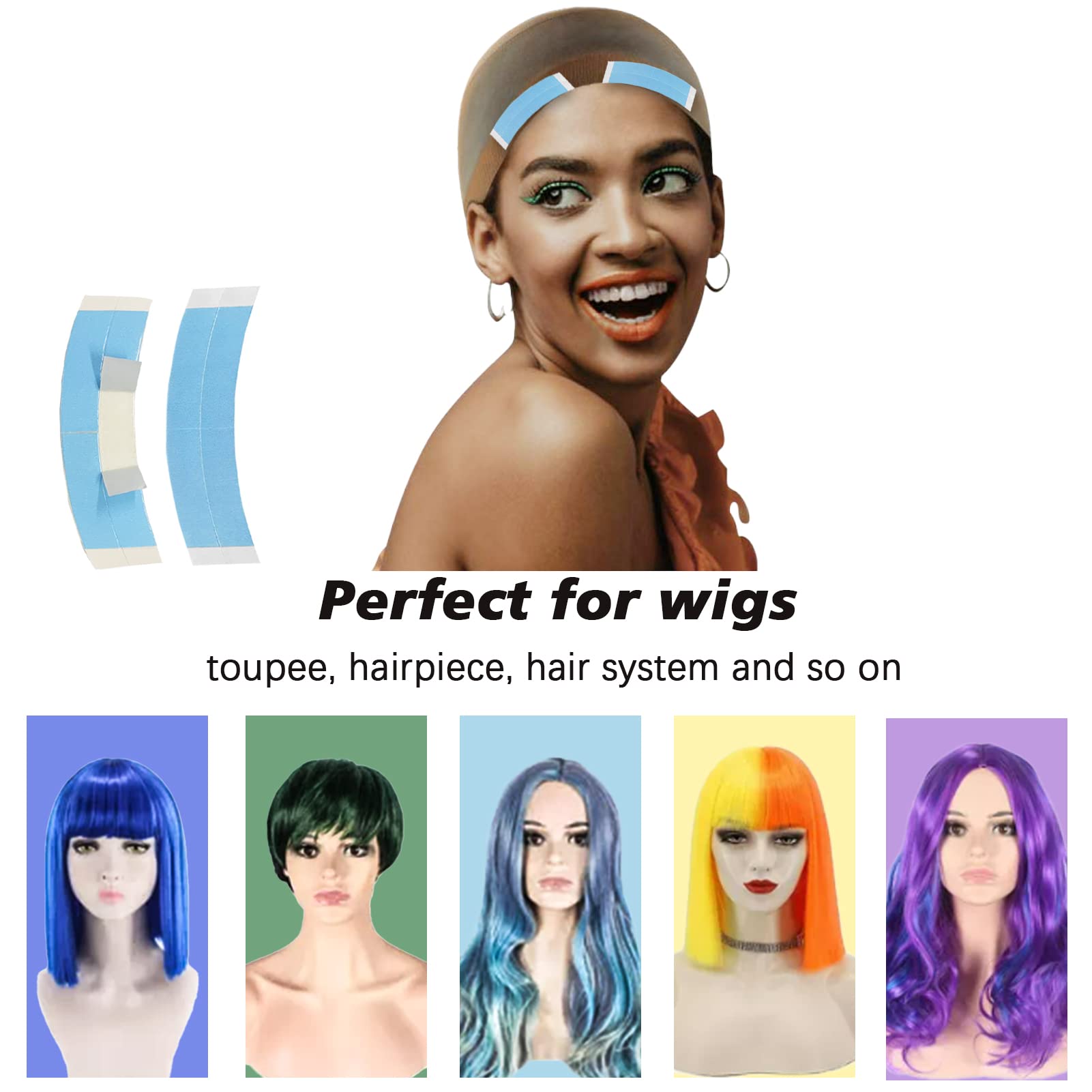 Goiple curved C-shape wig tapes conform to head.