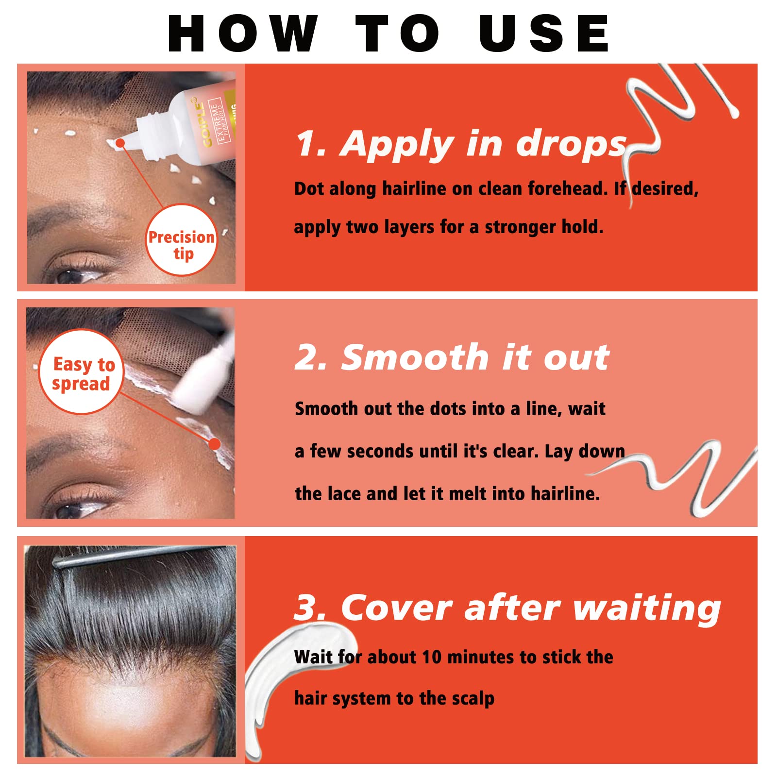 Goiple edge control wax provides tidy edges for natural look.