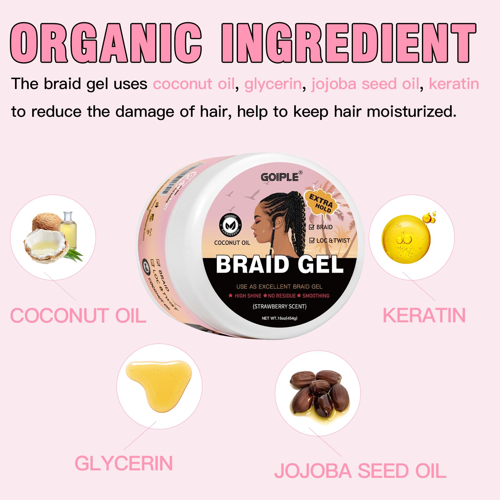 Goiple Gel locs brillo: acabado brillante y control del frizz para locs.