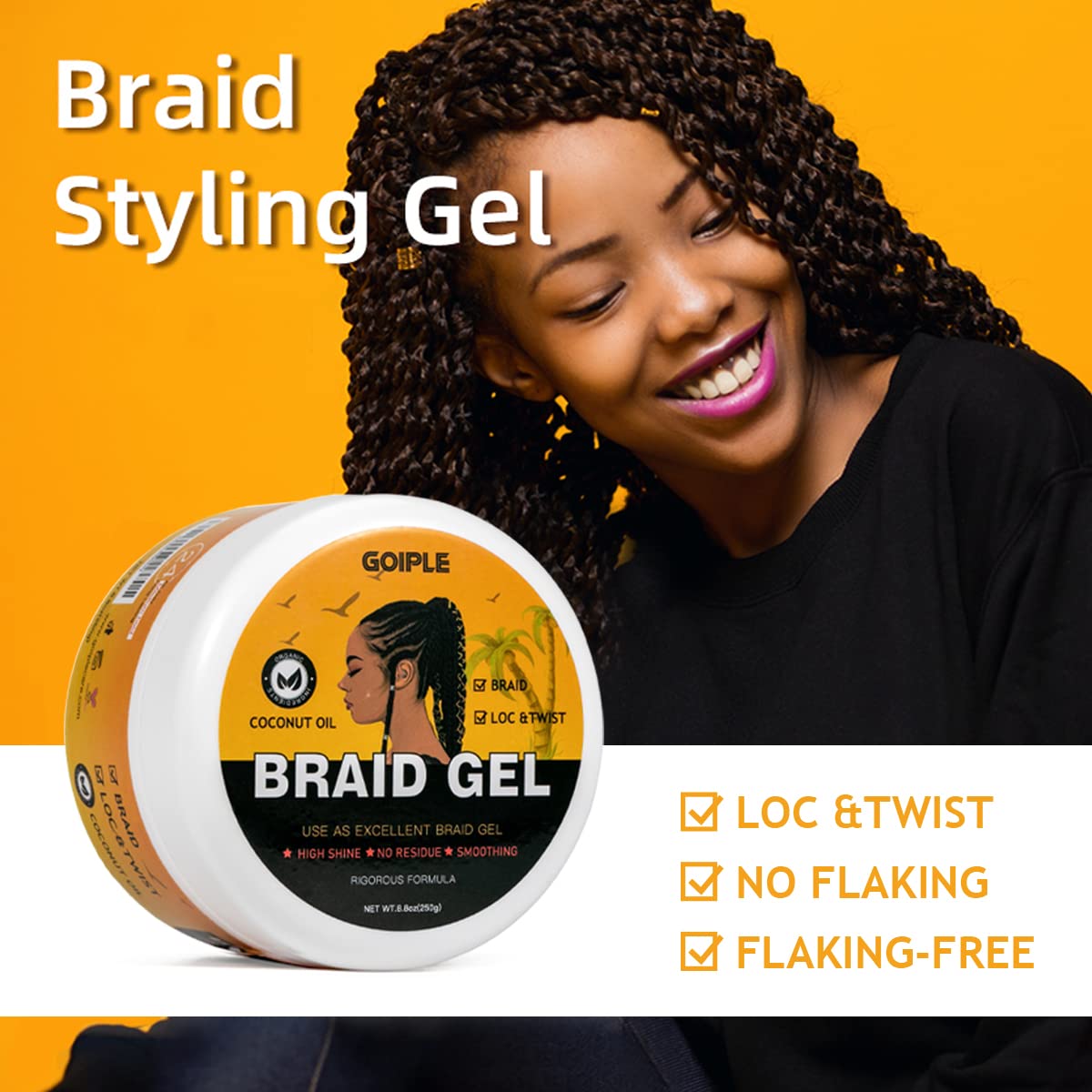 Goiple gel sin acumulación para trenzas duraderas sin residuos.