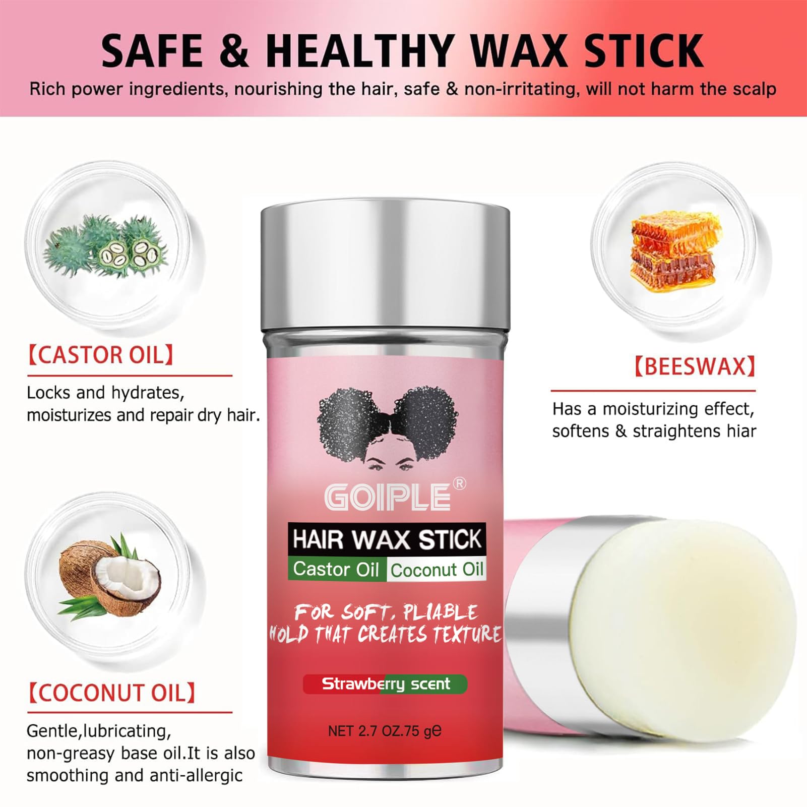 Goiple pomade stick in use, smoothing frizz and guiding styling precision