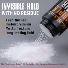 Goiple Hair Styling Powder application in hand demonstrates easy, mess-free styling.