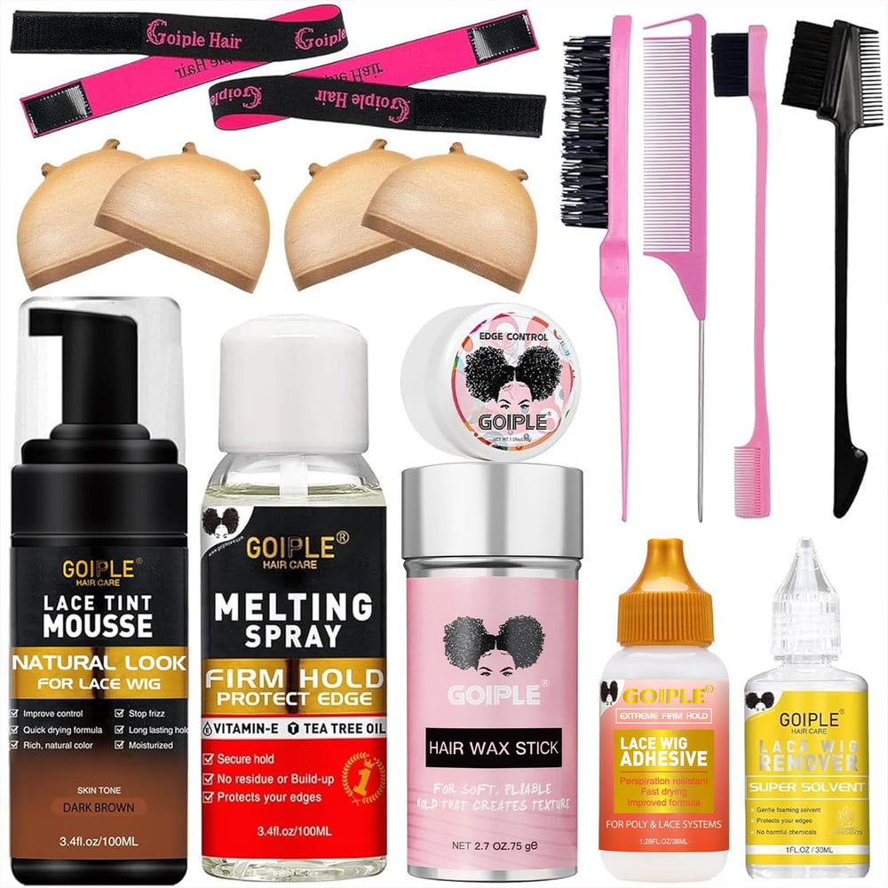 Goiple lace glue kit setup showing complete wig install essentials
