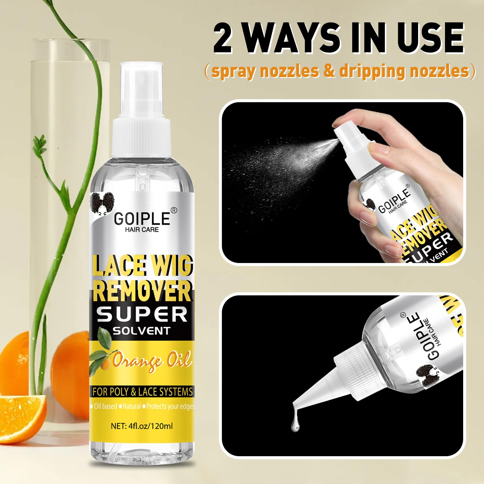 Goiple Lace Removal Spray application demonstrates mild formula with citrus scent.