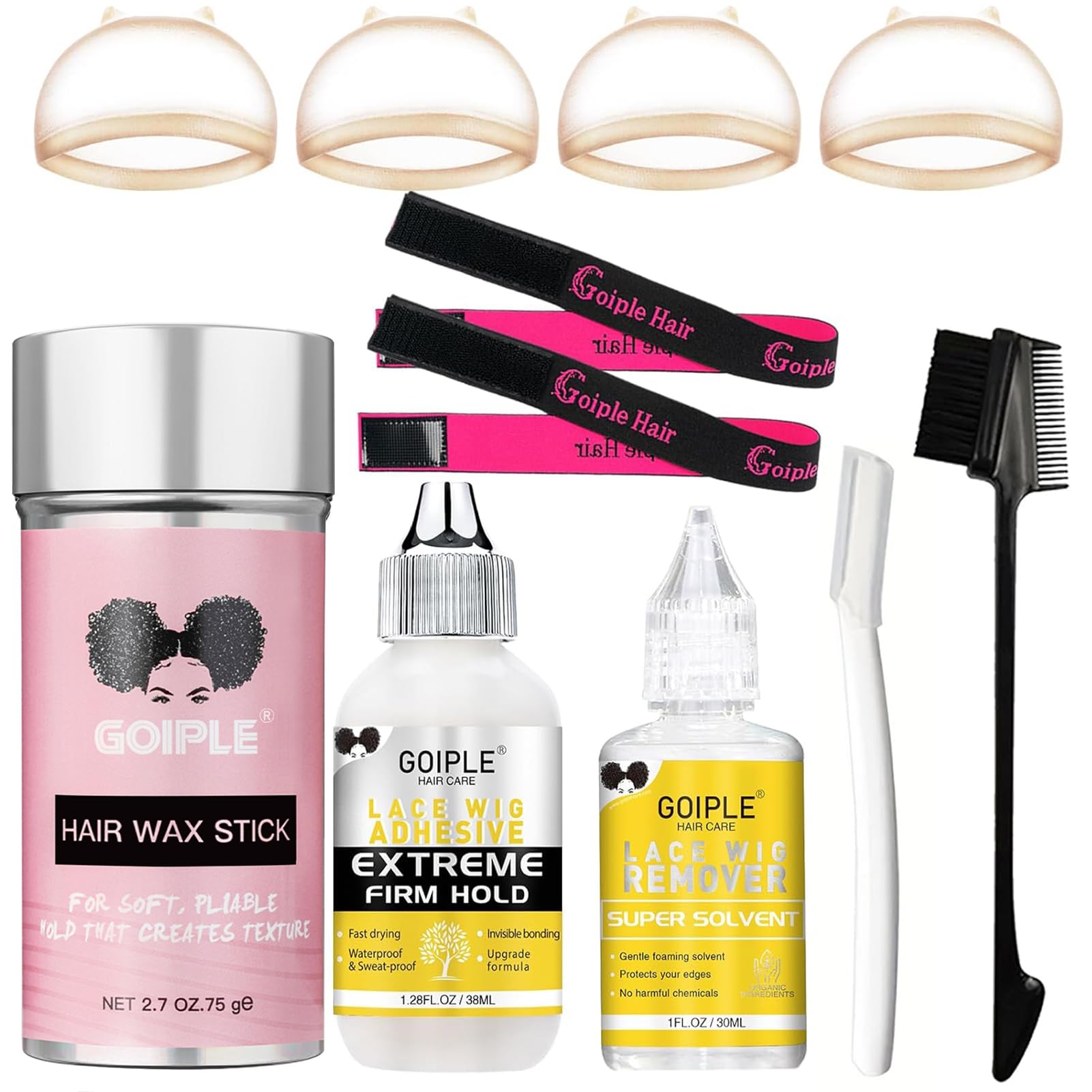 Goiple lace wig glue kit contents provide secure lace front adhesion.