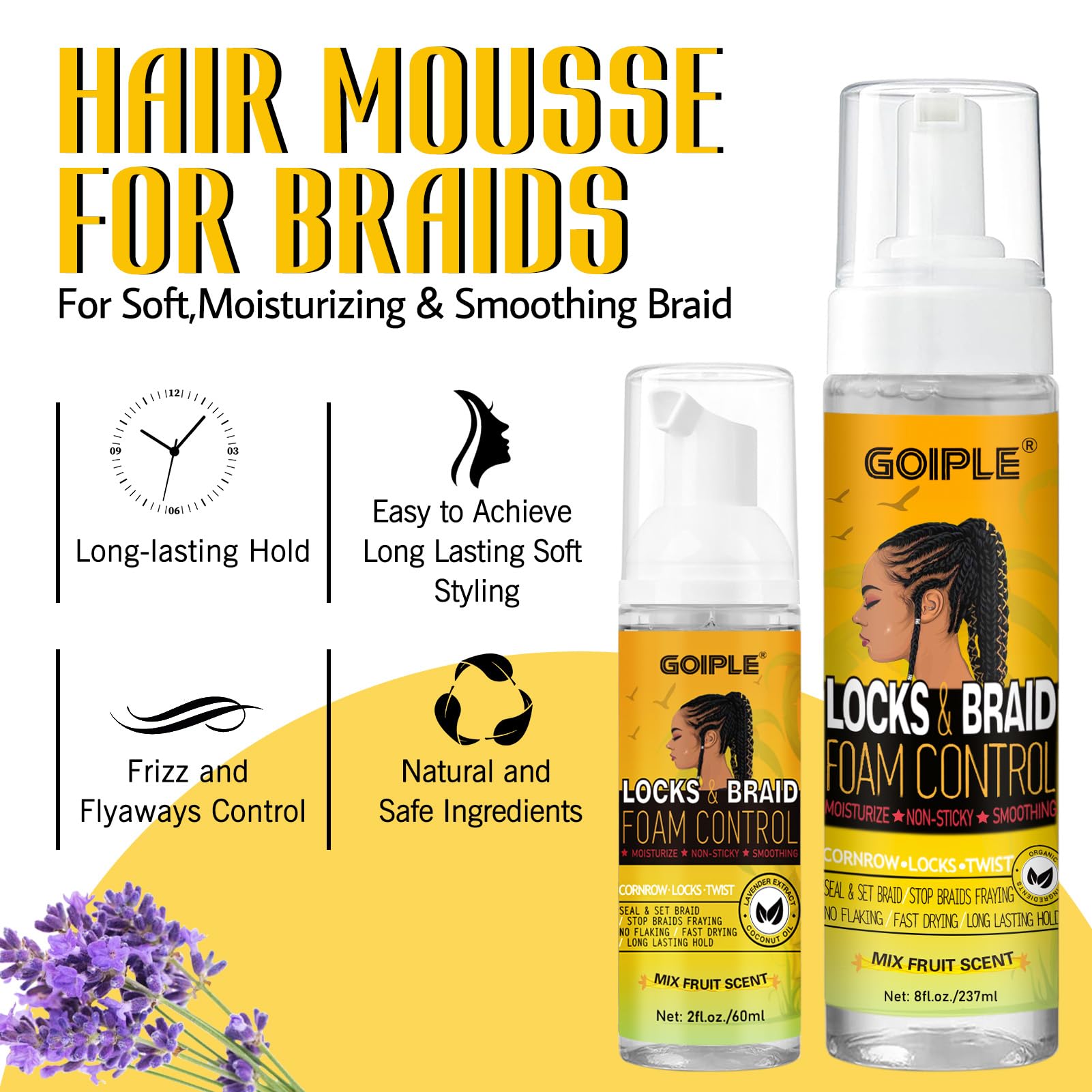 Goiple mousse-trenzas-control-frizz: reduce los pelos sueltos en trenzas.