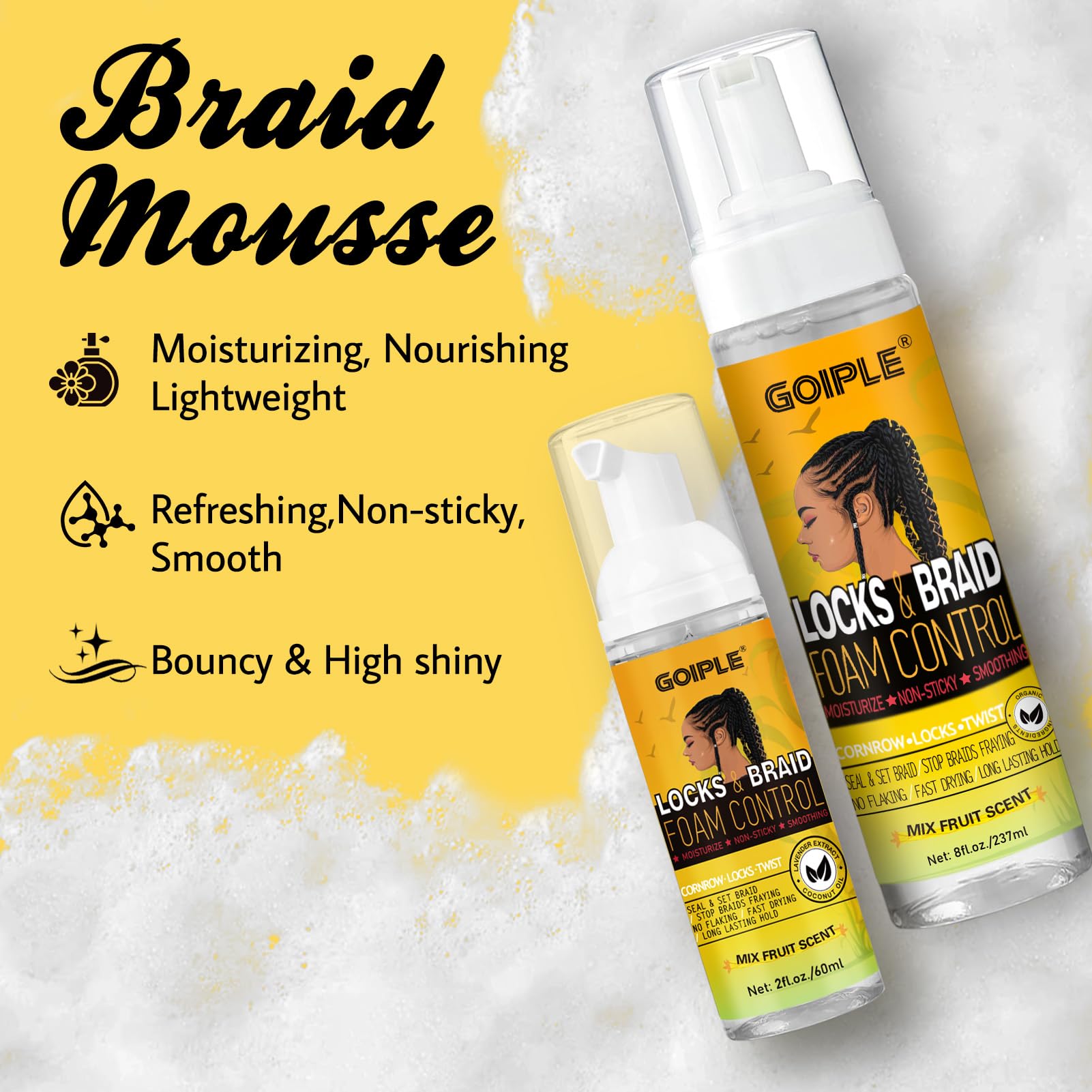 Goiple mousse-trenzas-suavidad: textura suave para manejo cómodo.