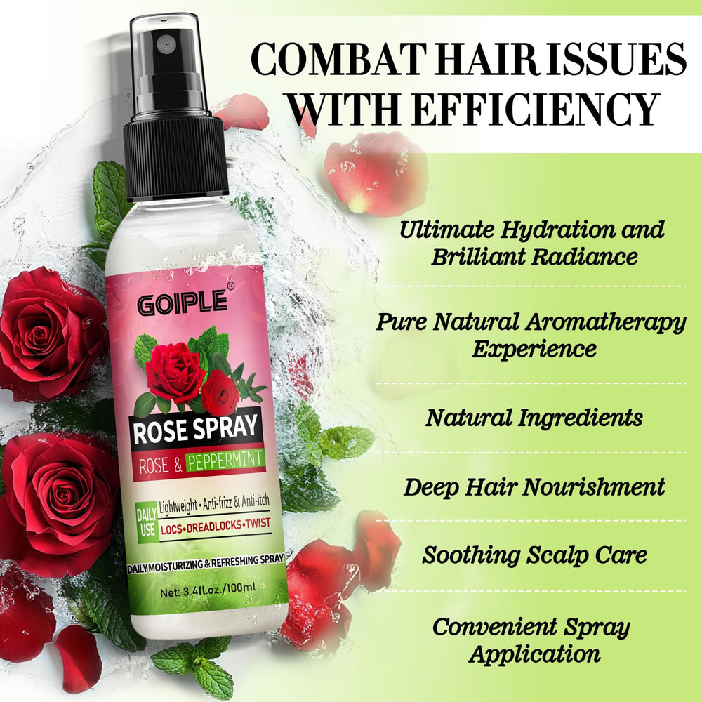 Goiple spray rosas y menta para locs, sensación fresca.
