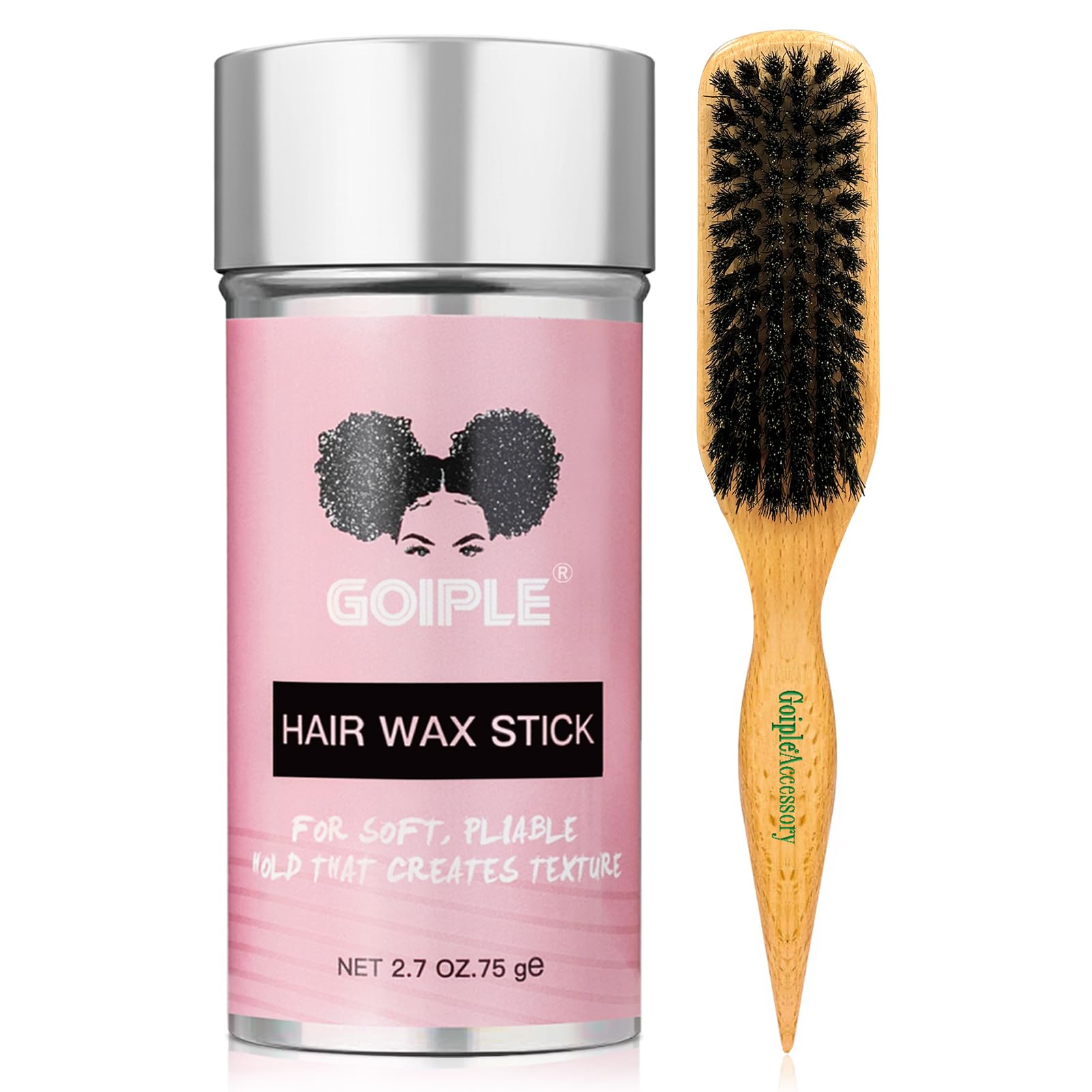 Goiple slick-back brush shown for a polished, glassy finish on hair