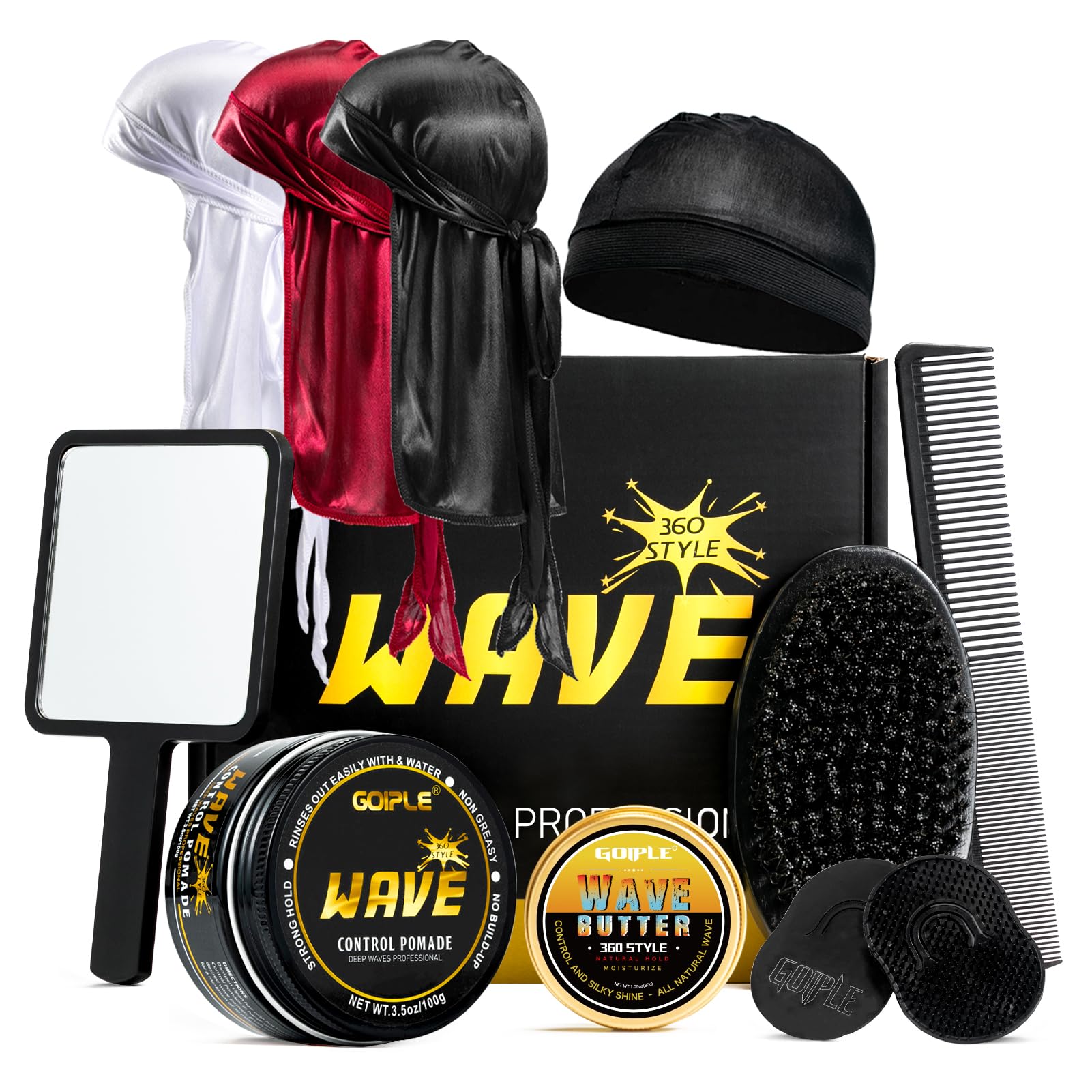 Goiple Wave Pomade para Hombres, envase y aplicación para ondas definidas.