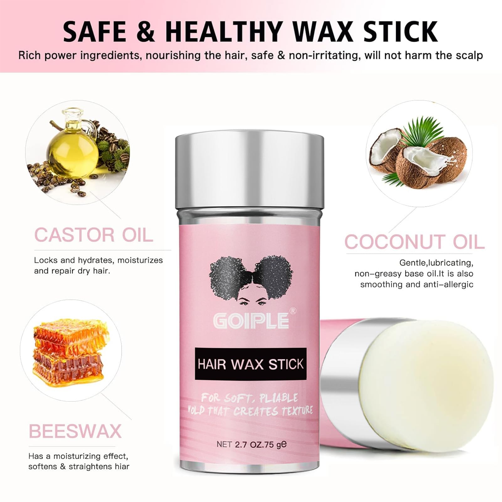 Goiple Wax Stick easy application helps define hair with control.
