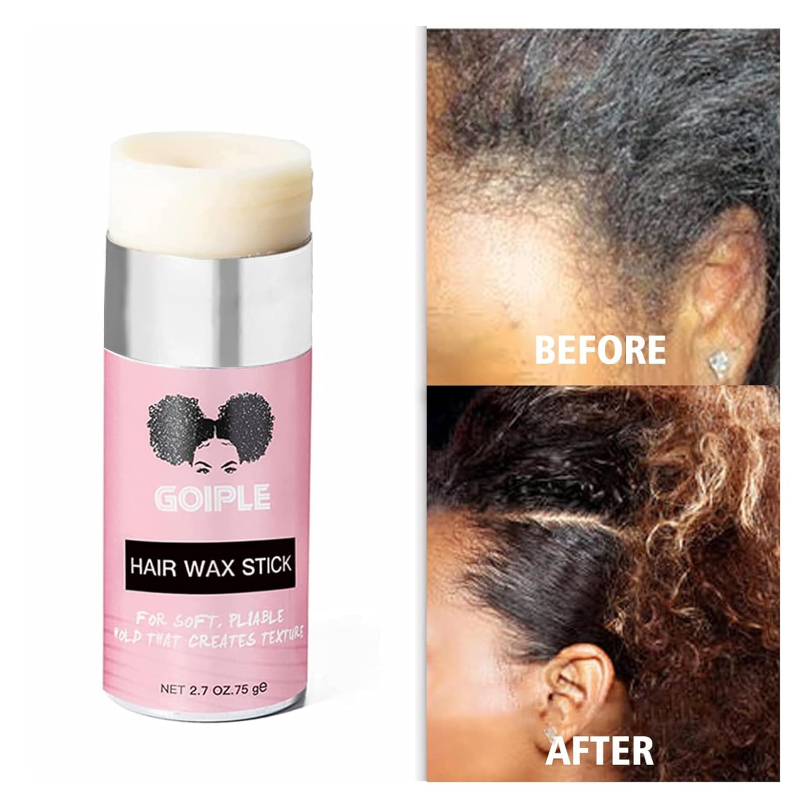 Goiple Wax Stick smooths and adds shine without greasiness or flaking.
