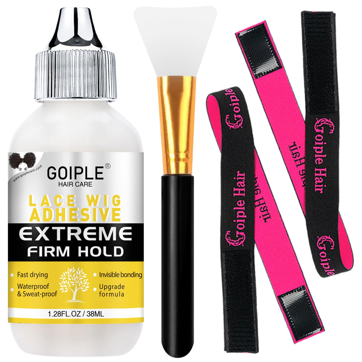 Goiple wig glue with front lace adhesion delivers secure, long-lasting hold for everyday wear.