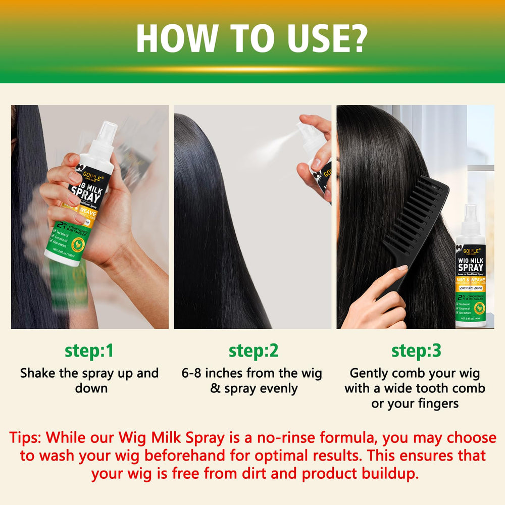 Goiple Wig Milk Spray con aceite de árbol de té y coco para cabello sintético.