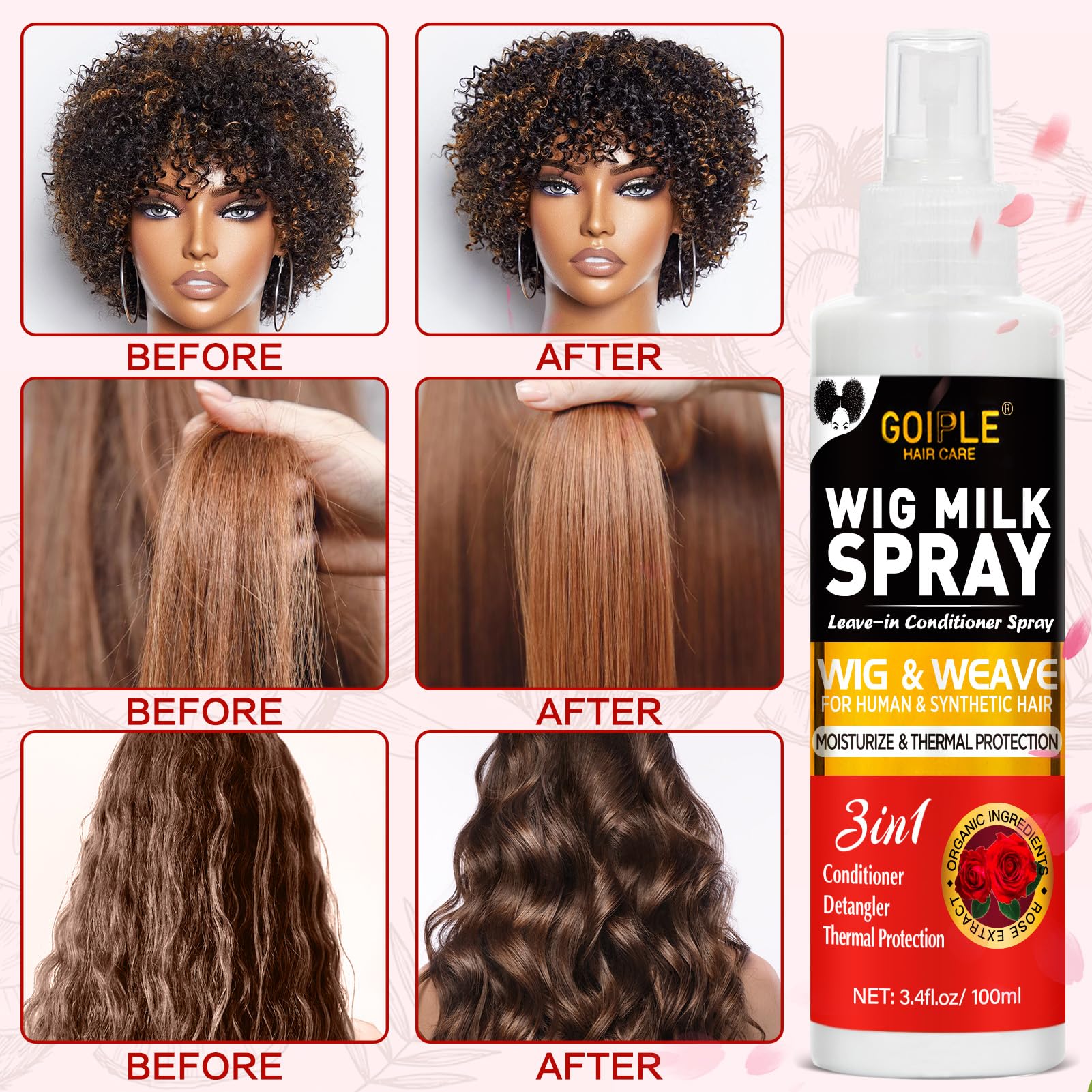 Goiple Wig Milk Spray: cuidado 3 en 1 para protección, desenredo y acabado suave