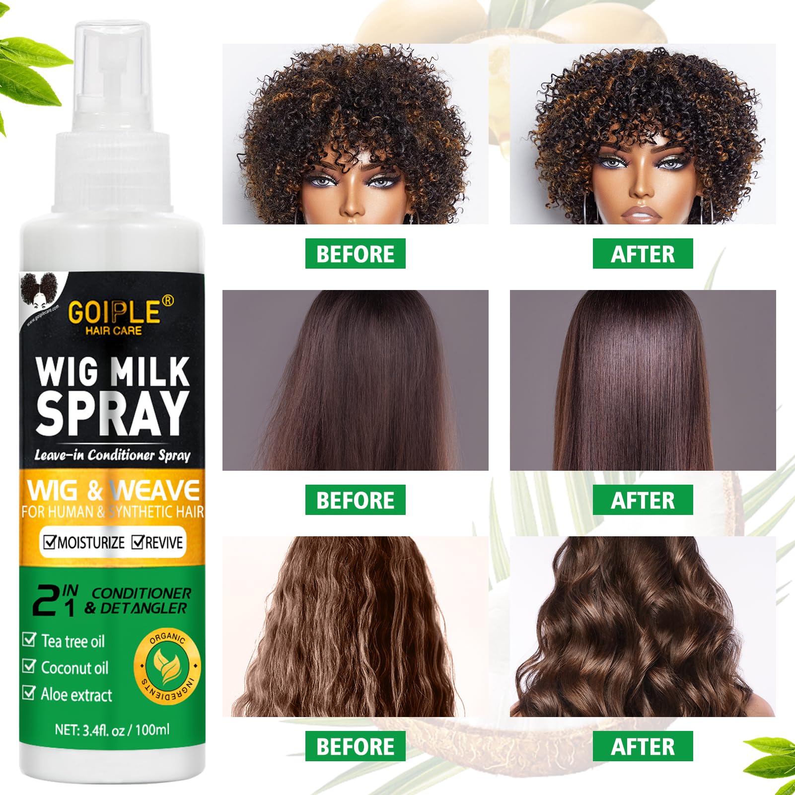 Goiple Wig Milk Spray textura ligera para peinados sin esfuerzo.