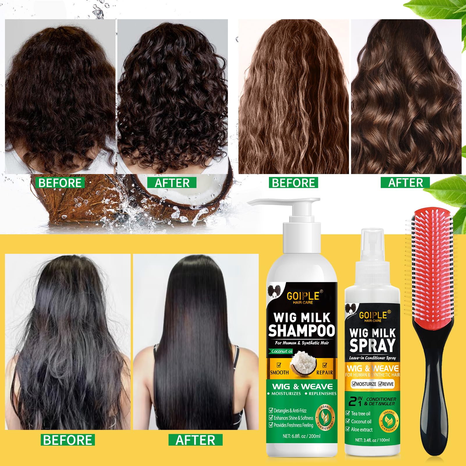 Goiple Wig renovación para pelucas sintéticas con aspecto renovado.