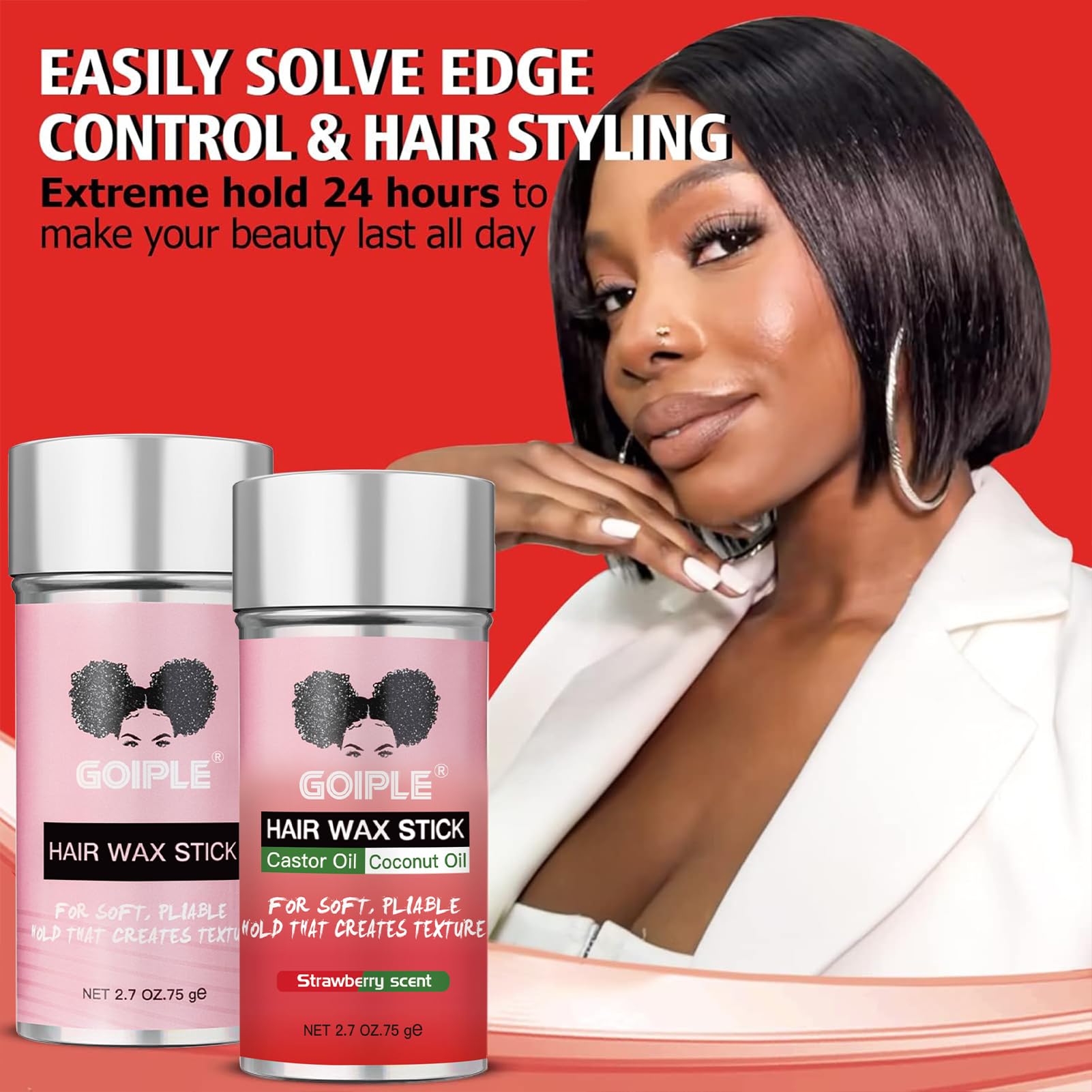 Goiple wig styling with pomade stick for edge control and secure finish