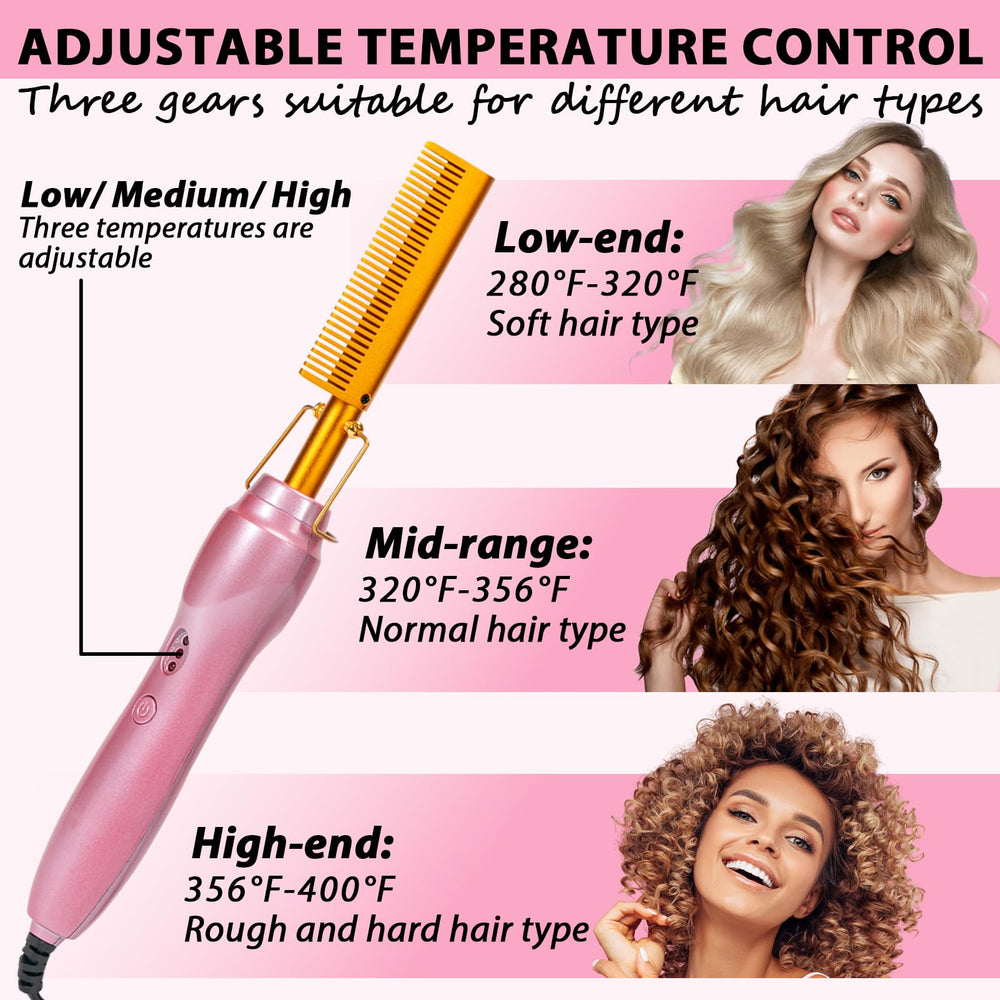 Goiple hot comb used on a wig for frizz elimination and shine