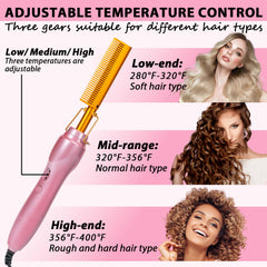 Goiple hot comb used on a wig for frizz elimination and shine