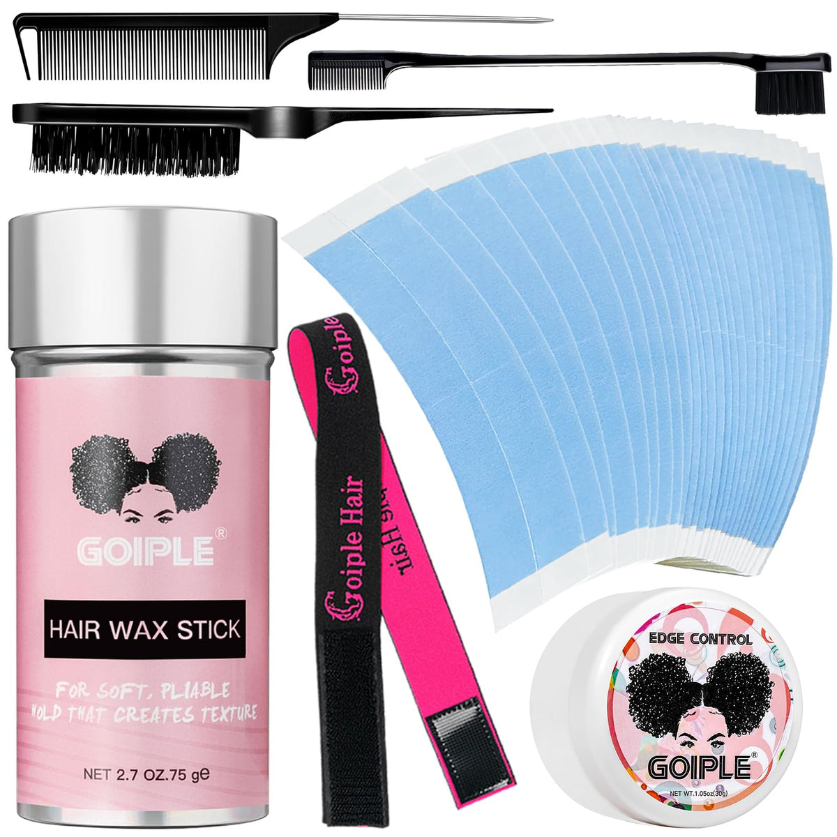 Goiple wig tape 40-strip package secures lace wigs.