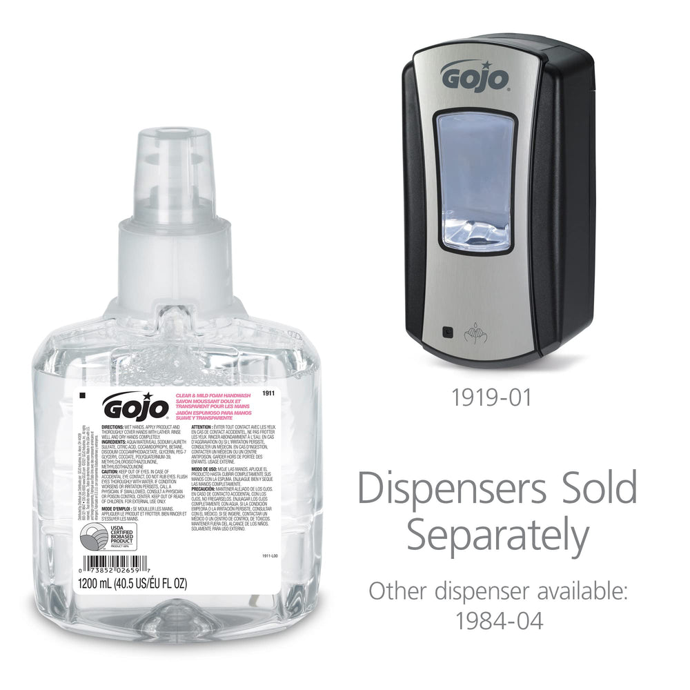 GOJO Clear and Mild Foam Handwash 1200 mL refill designed for LTX-12 compatibility.