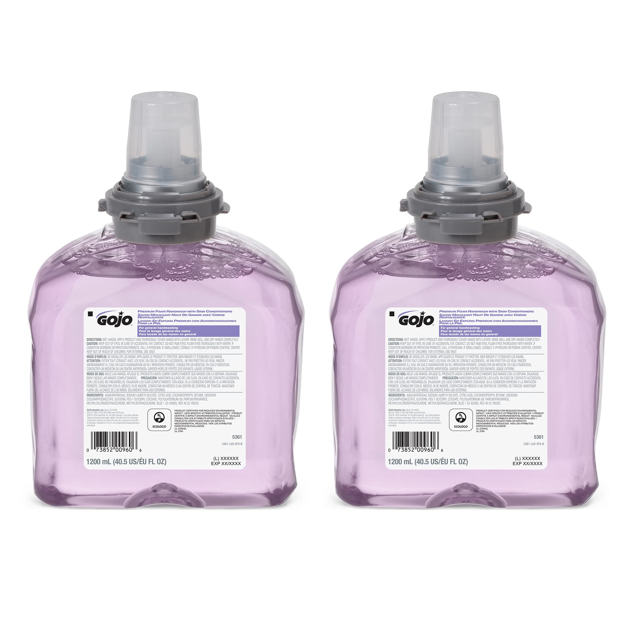 GOJO Premium Foam Hand Wash refill in Cranberry scent for 1200 mL bottle, skin-friendly and biodegradable.