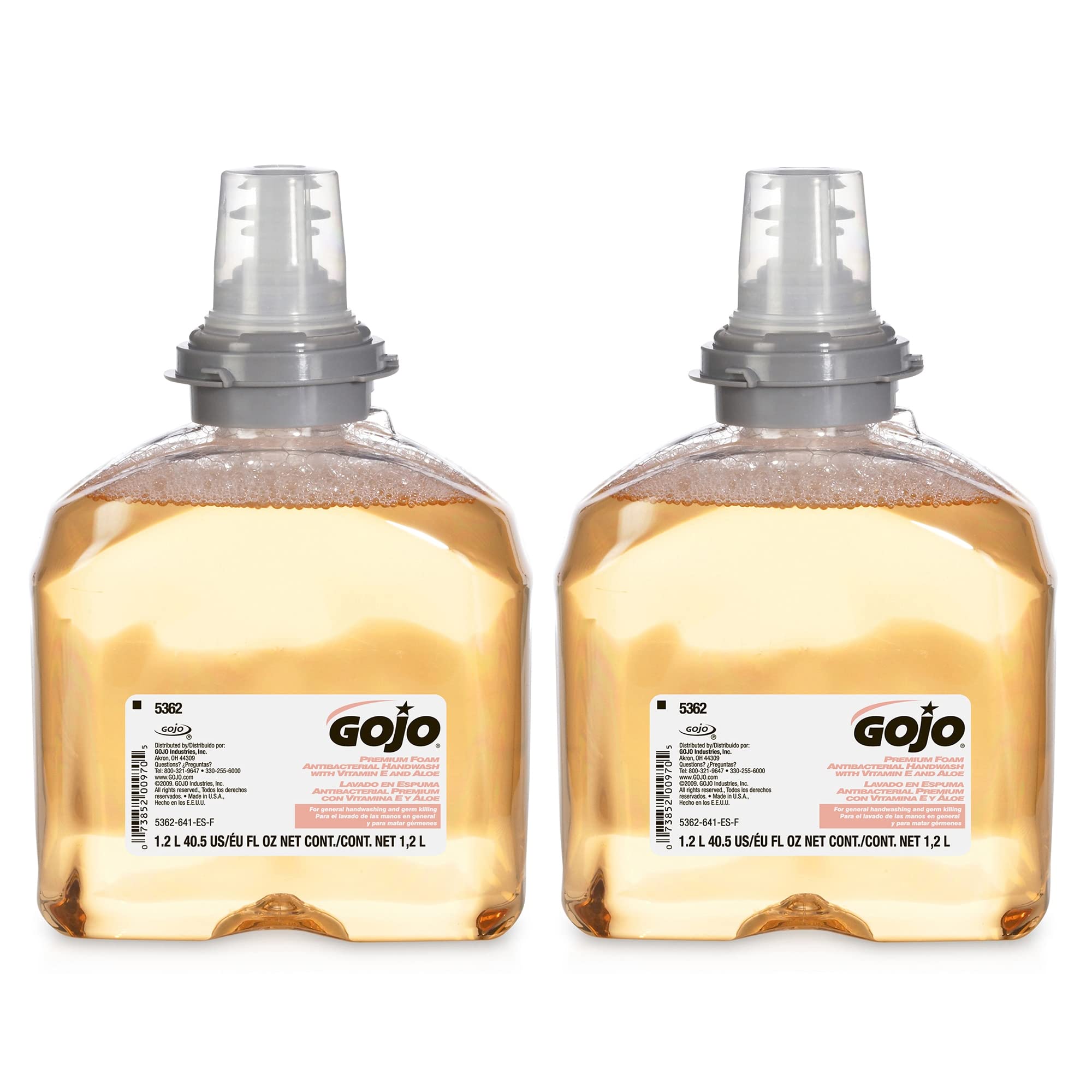 Gojo TFX Premium antibacterial foam refill with Fresh Fruit Scent for quick handwashing.