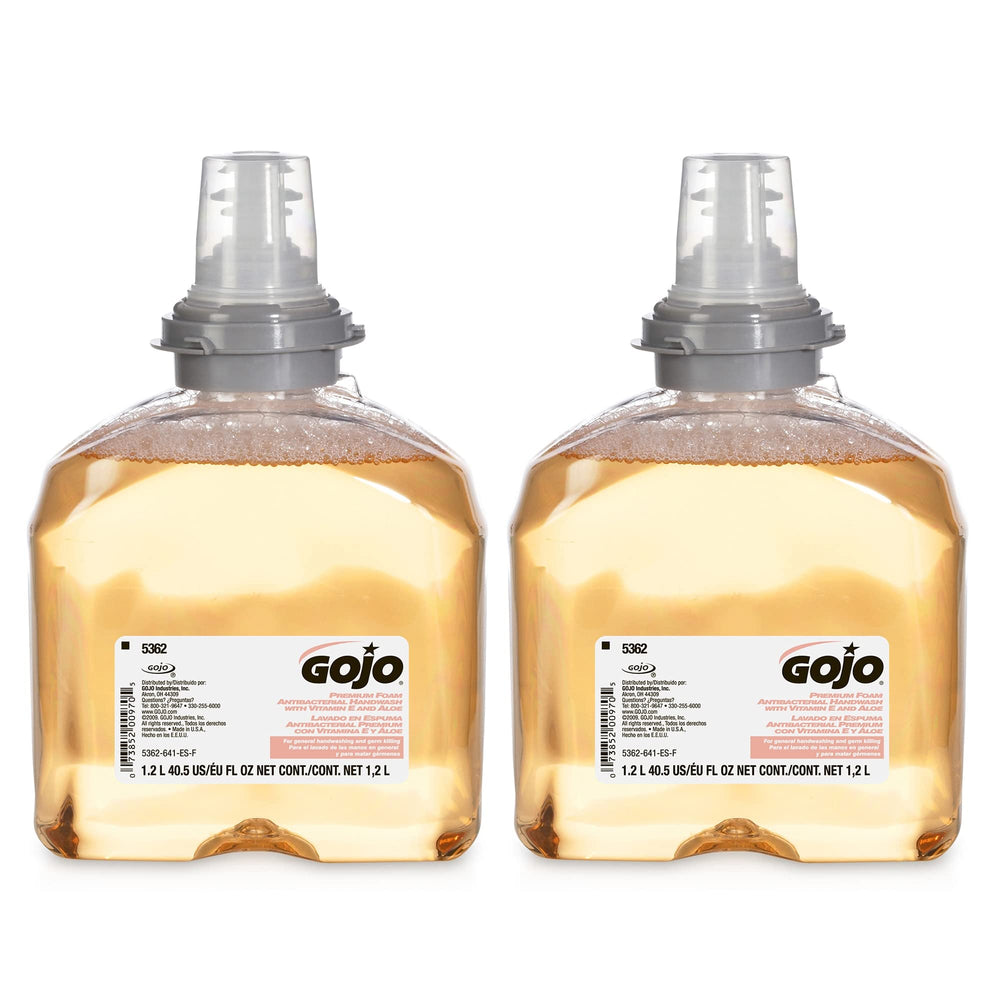 Gojo TFX Premium antibacterial foam refill with Fresh Fruit Scent for quick handwashing.