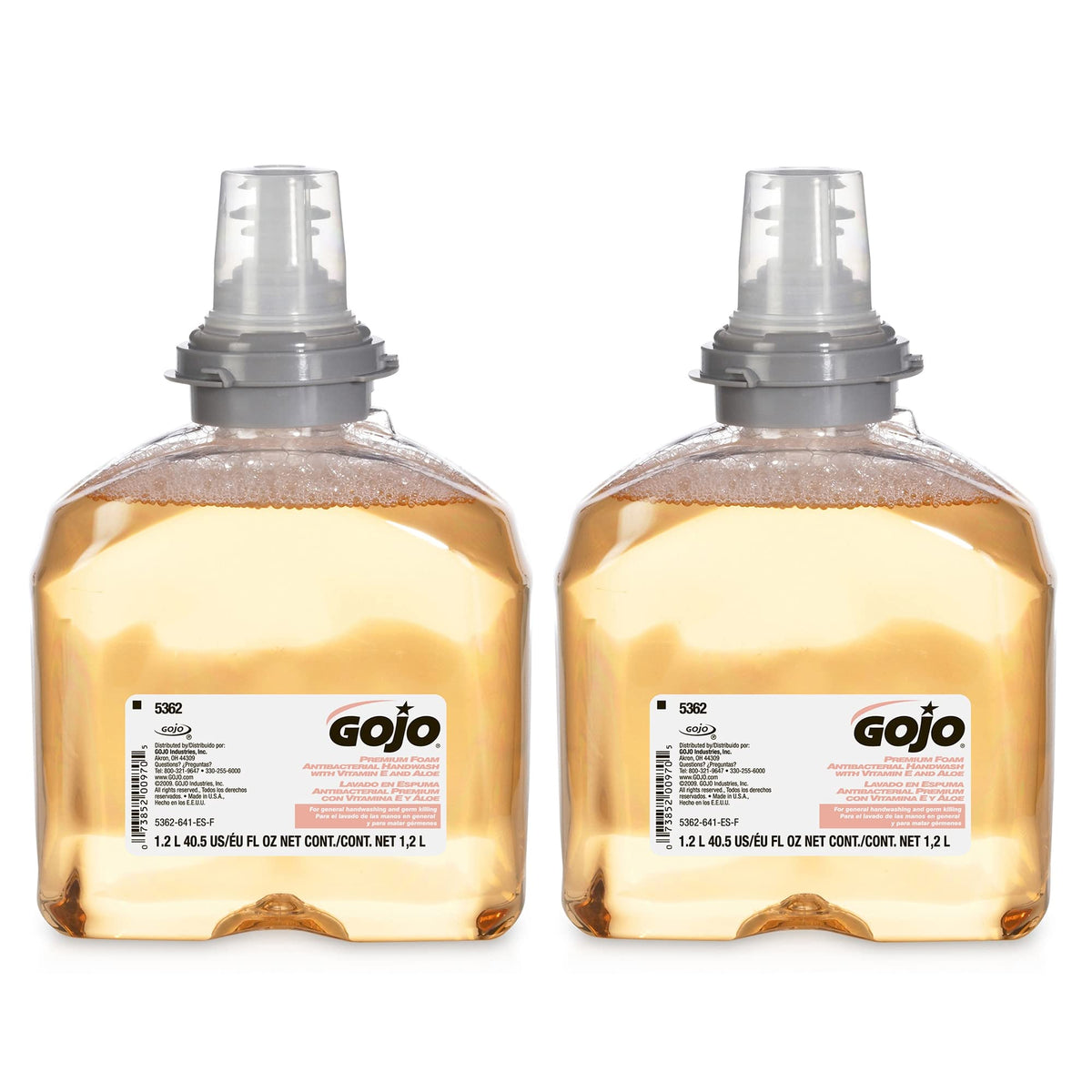 Gojo TFX Premium antibacterial foam refill with Fresh Fruit Scent for quick handwashing.